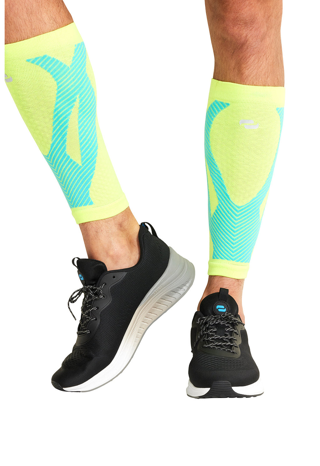 Infinity Legwear ELECTRIC Unisex Calf Sleeve 10-15 mmHg Compression Hyper Yellow/Turquoise