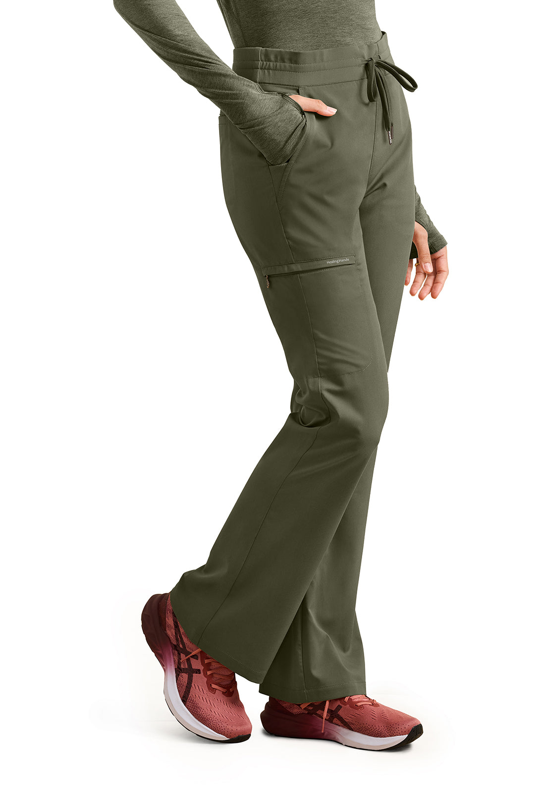 HH Purple Label HH008 Tessa Mid Rise Drawstring Boot Cut Pants Olive