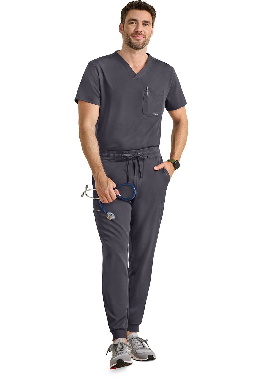 HH Works HH054 Men's Rafael Men's Mid Rise Zip Fly Scrub Joggers Pewter