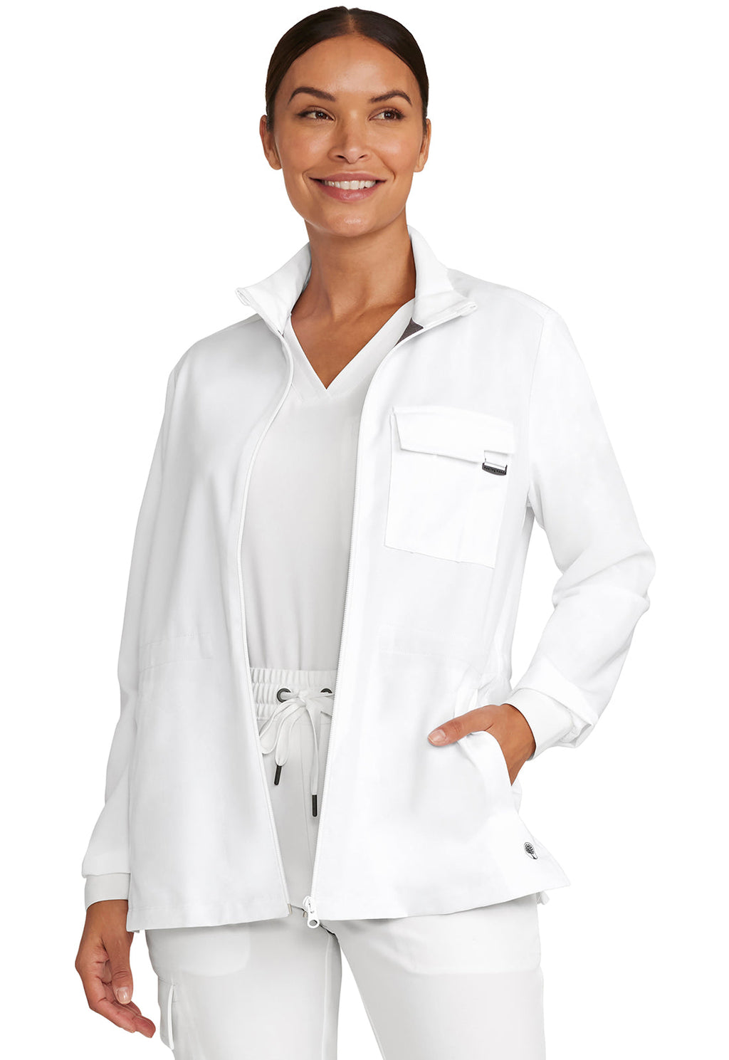 Healing Hands Model Image Women's Zip Front Utility Jacket In Color White Gardenia Image 1