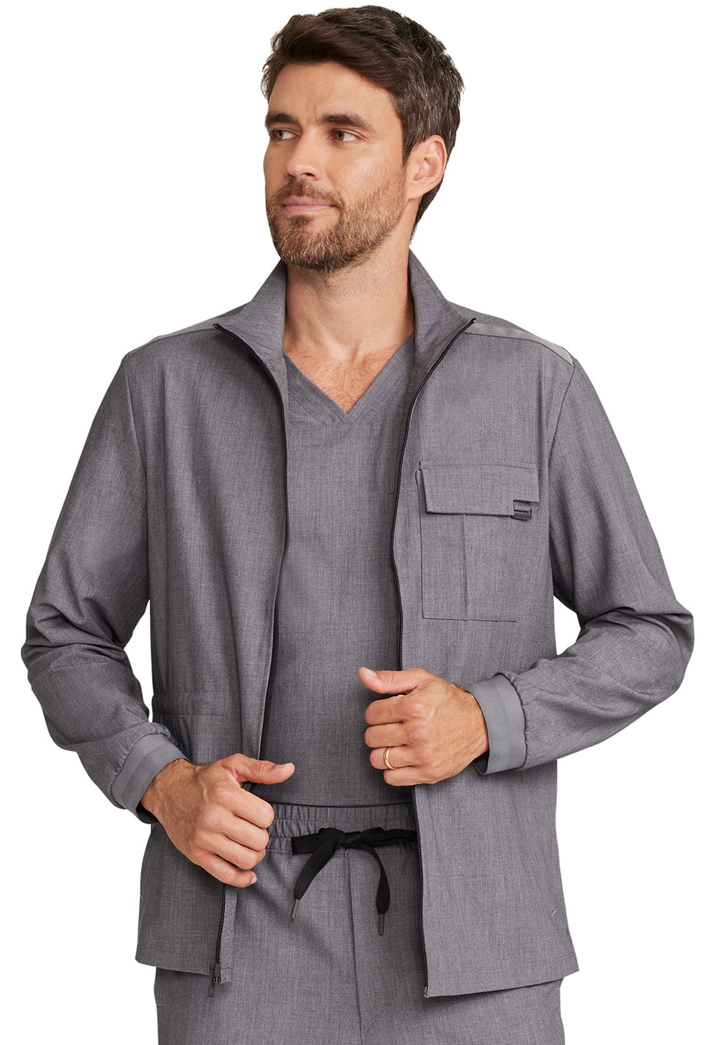 Quest HH361 Men's Zip Front Utility Jacket Heather Ash