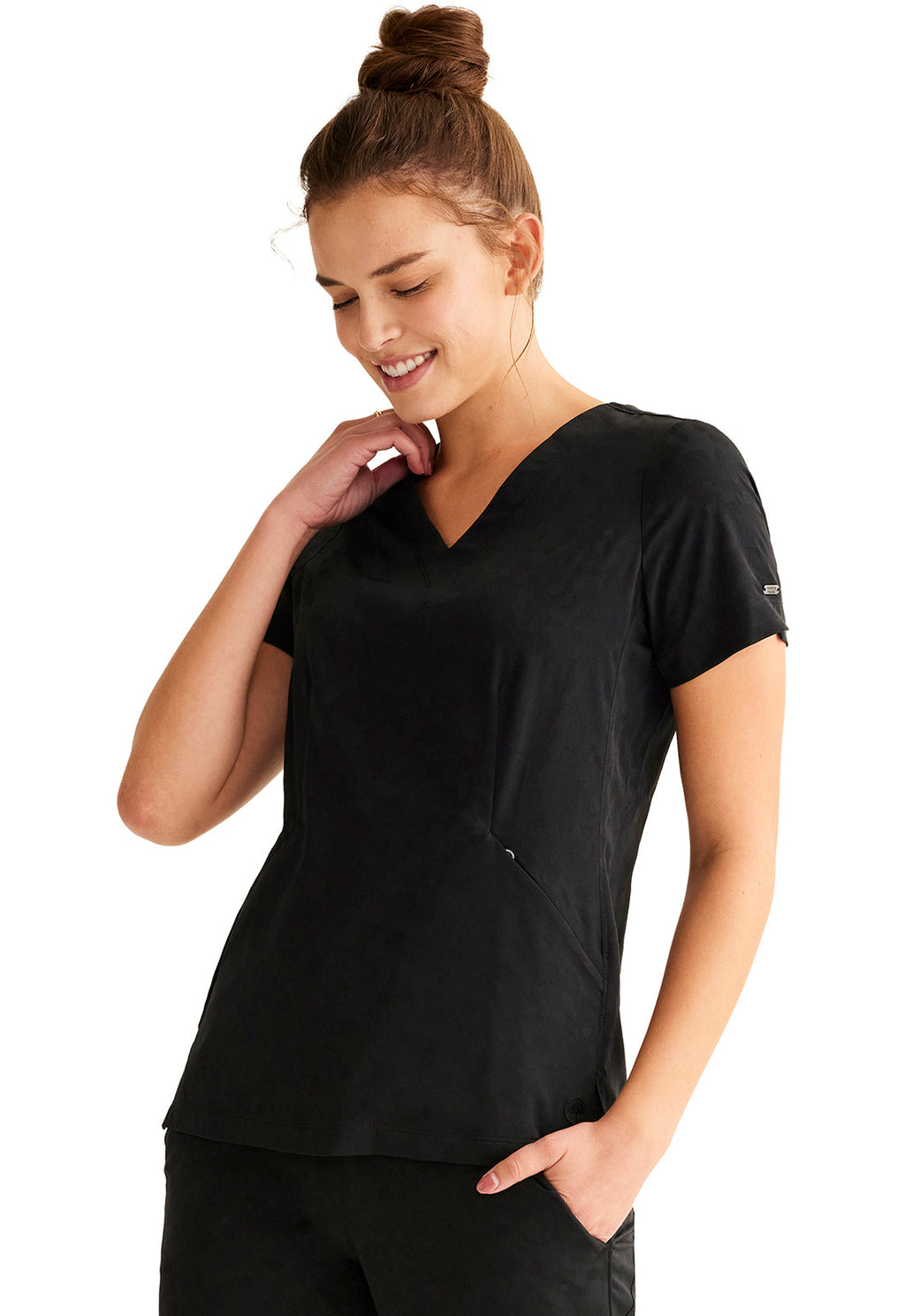 Purple Label Jacquard HH601 Women's Jolie Scrub Top Black