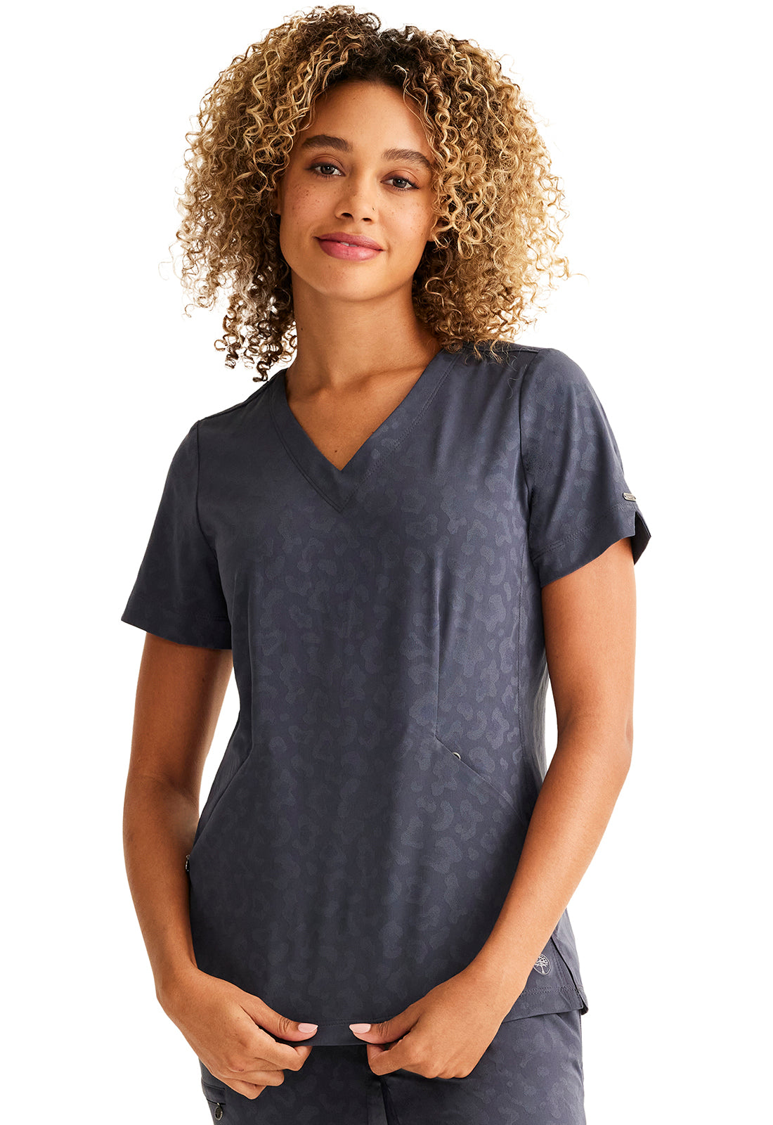 Purple Label Jacquard HH601 Women's Jolie Scrub Top Pewter