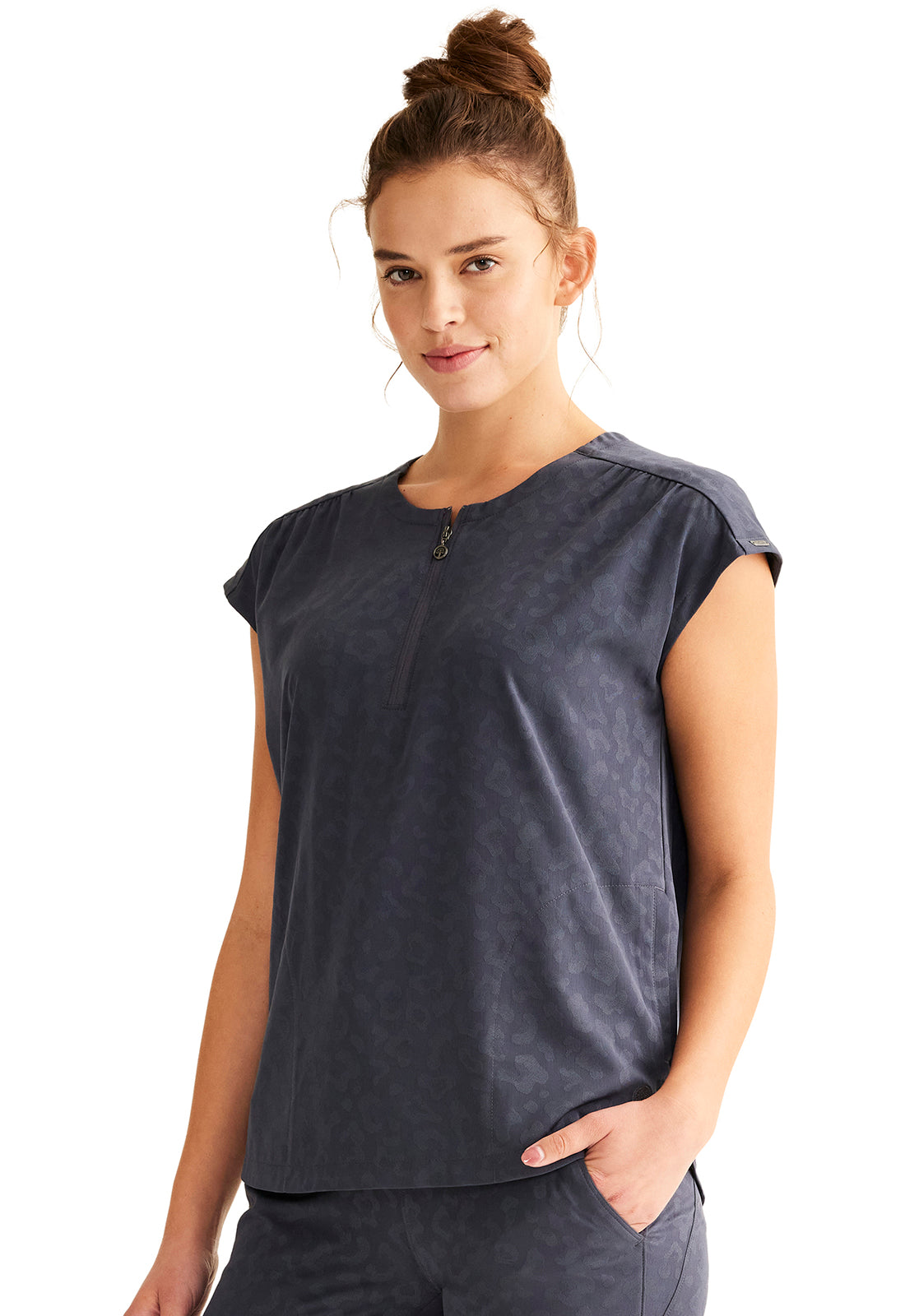 Purple Label Jacquard HH602 Women's Jayden Scrub Top Pewter