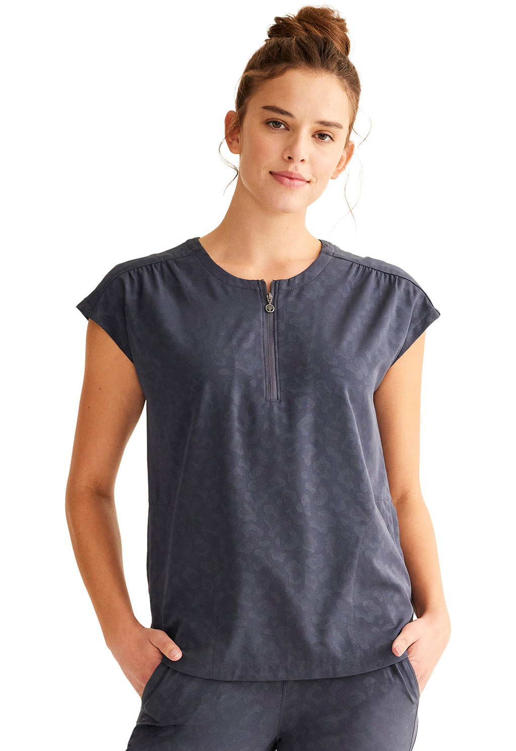 Purple Label Jacquard HH602 Women's Jayden Scrub Top Pewter