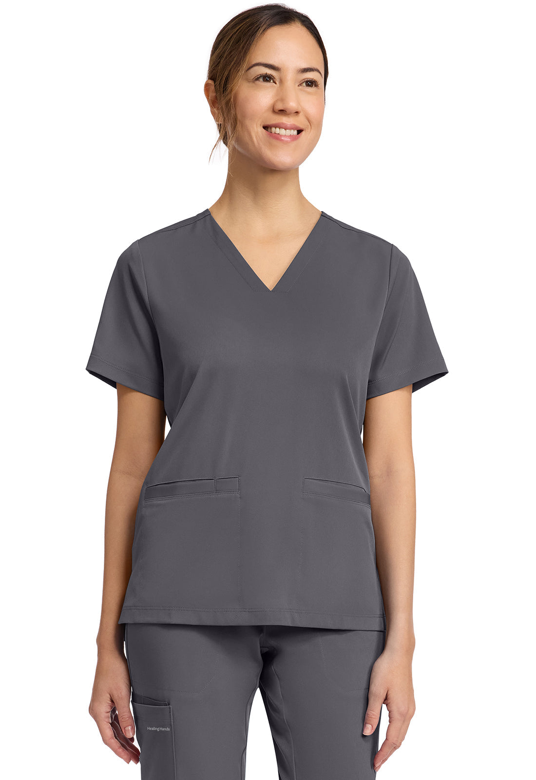 HH Works HH653 Women's 3-Pocket V-Neck Top Pewter