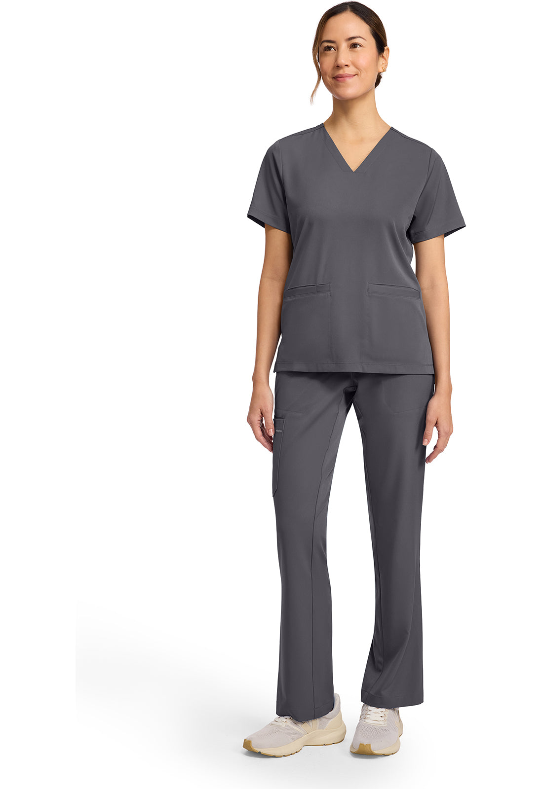 HH Works HH653 Women's 3-Pocket V-Neck Top Pewter