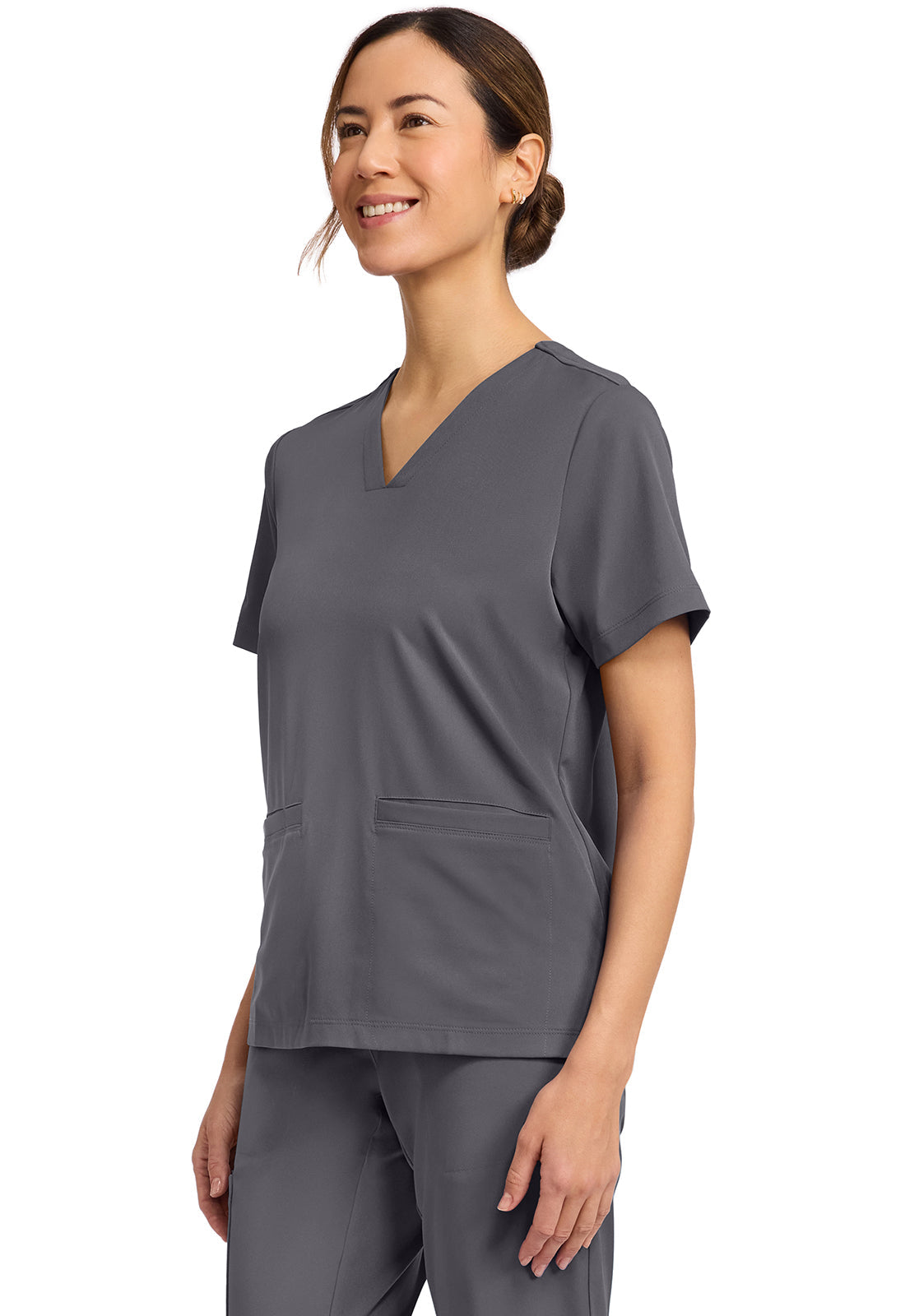 HH Works HH653 Women's 3-Pocket V-Neck Top Pewter