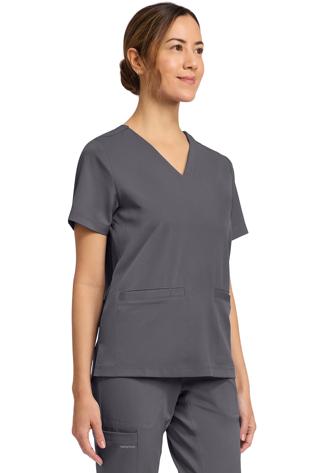 HH Works HH653 Women's 3-Pocket V-Neck Top Pewter