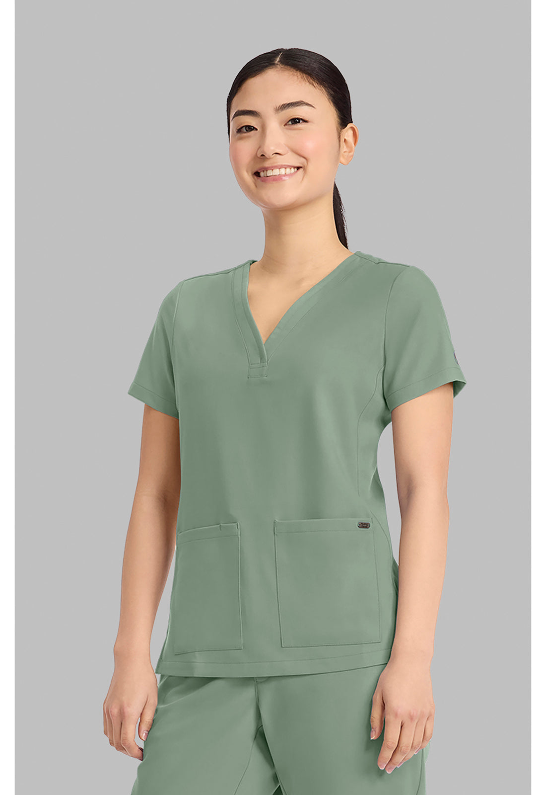 Quest HH751 Women's 3-Pocket Y-Neck Scrub Top Acadia Green