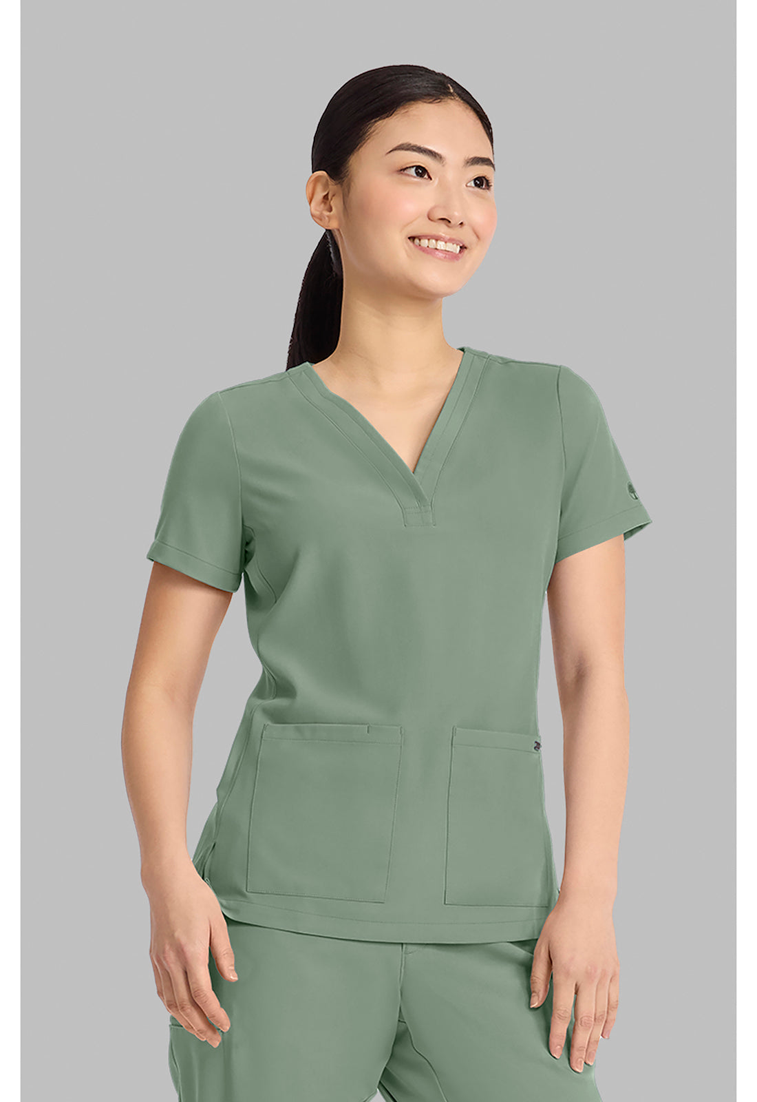 Quest HH751 Women's 3-Pocket Y-Neck Scrub Top Acadia Green