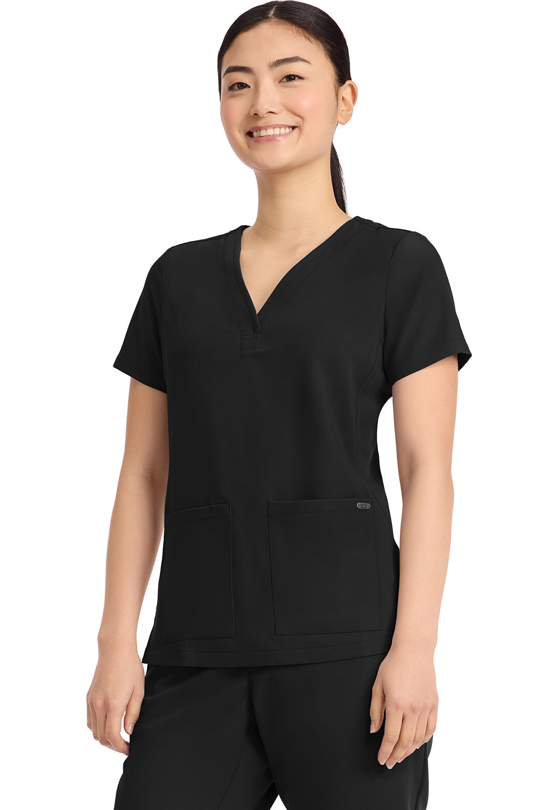 Quest HH751 Women's 3-Pocket Y-Neck Scrub Top Black
