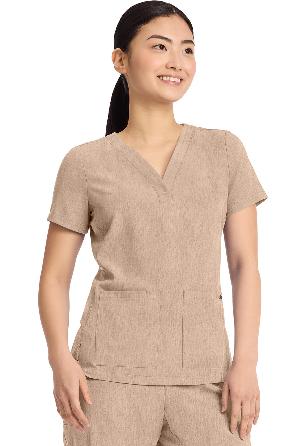 Quest HH751 Women's 3-Pocket Y-Neck Scrub Top Desert Taupe
