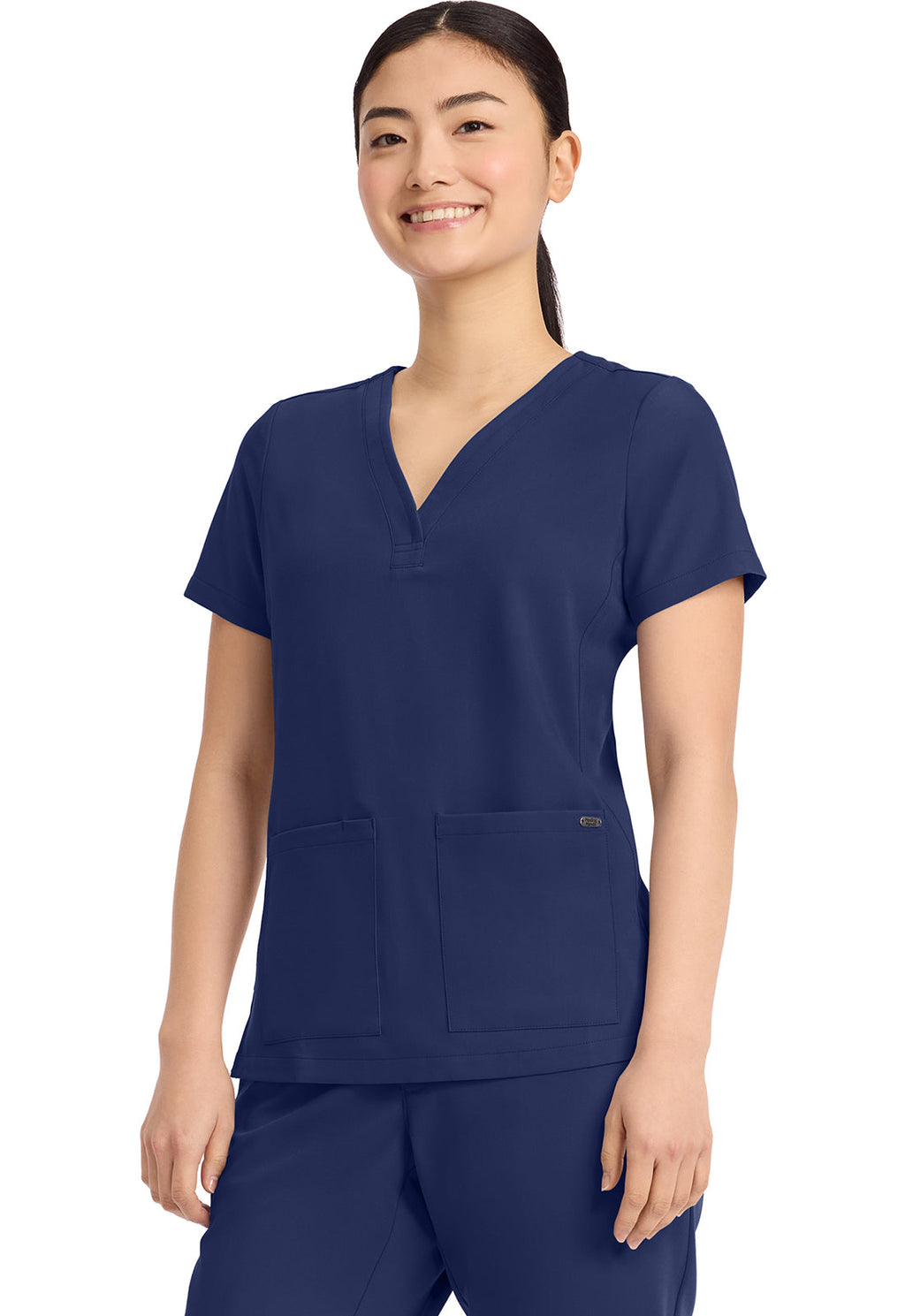 Quest HH751 Women's Women's 3-Pocket Y-Neck Scrub Top Navy