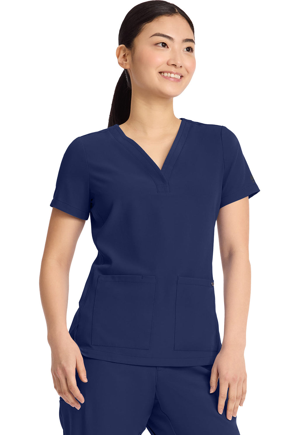 Quest HH751 Women's Women's 3-Pocket Y-Neck Scrub Top Navy