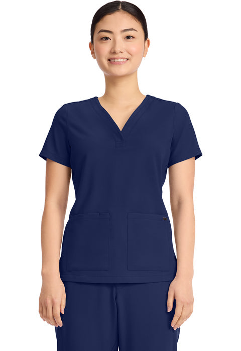 Quest HH751 Women's Women's 3-Pocket Y-Neck Scrub Top Navy