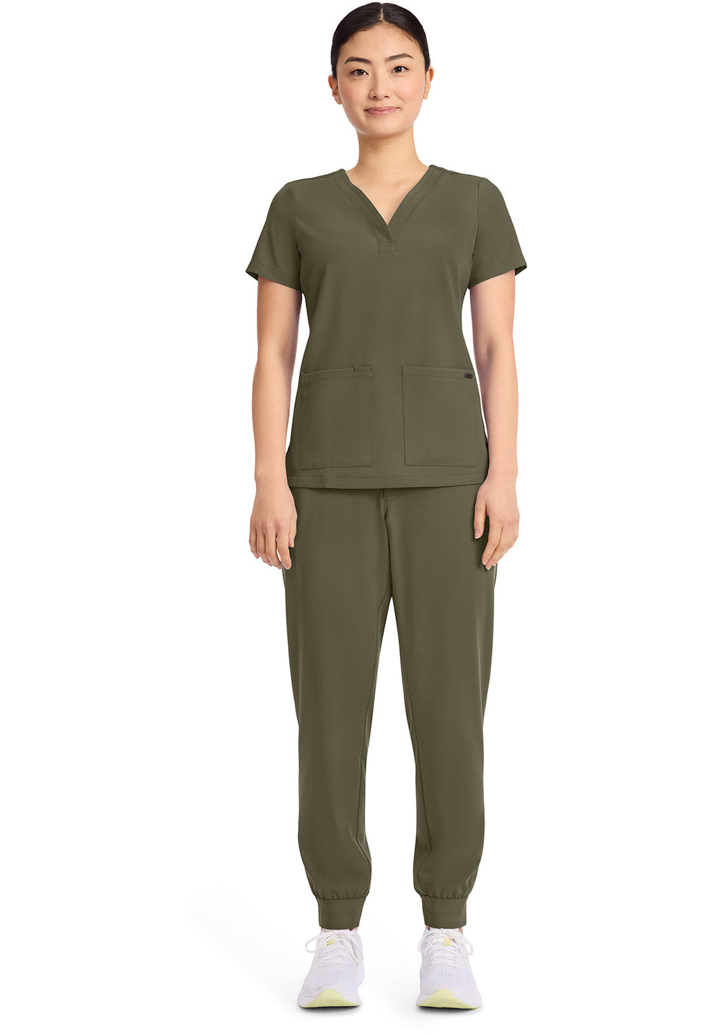 Quest HH751 Women's 3-Pocket Y-Neck Scrub Top Olive