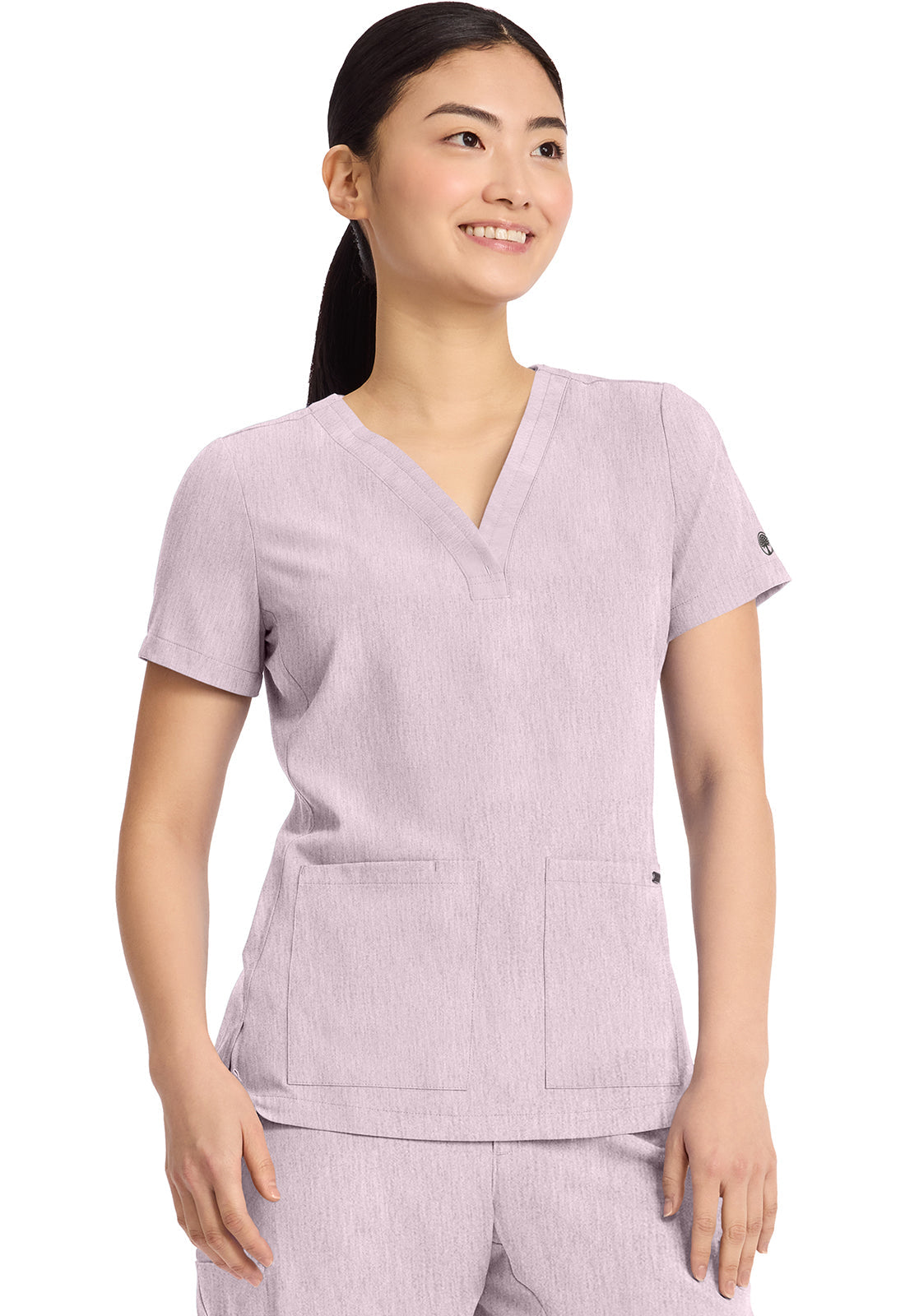 Quest HH751 Women's 3-Pocket Y-Neck Scrub Top Pink Pearl