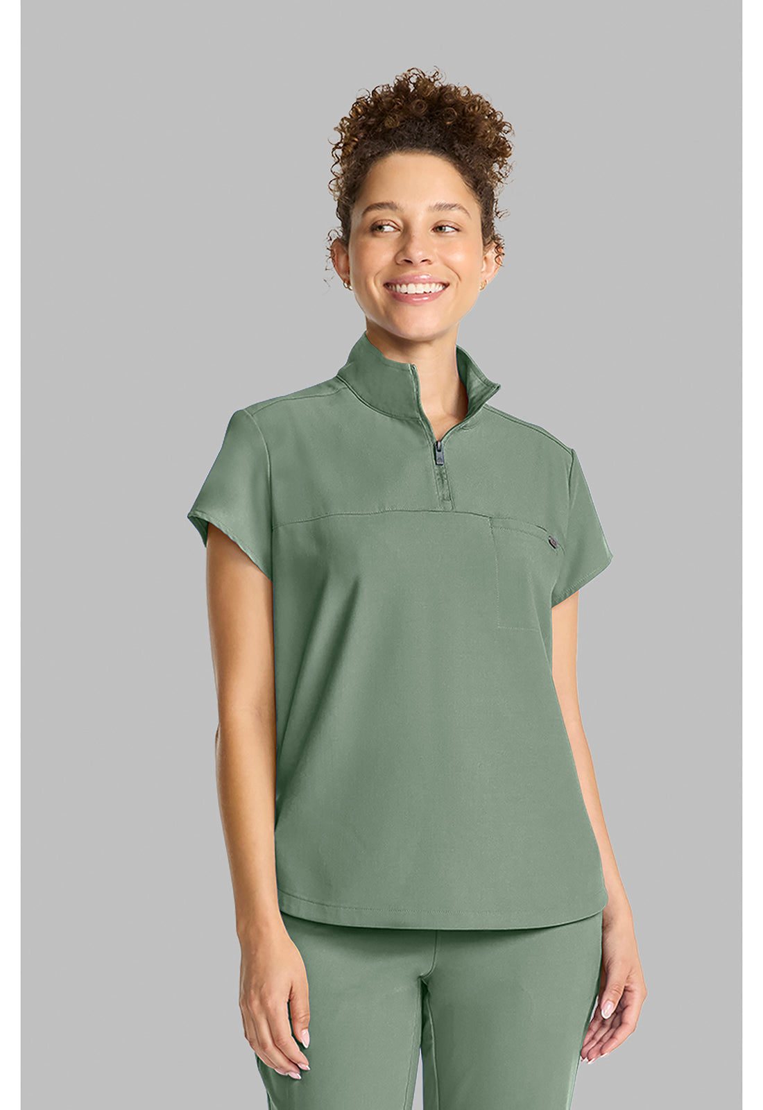 Quest HH752 Women's Partial Zip Stand Collar Scrub Top Acadia Green