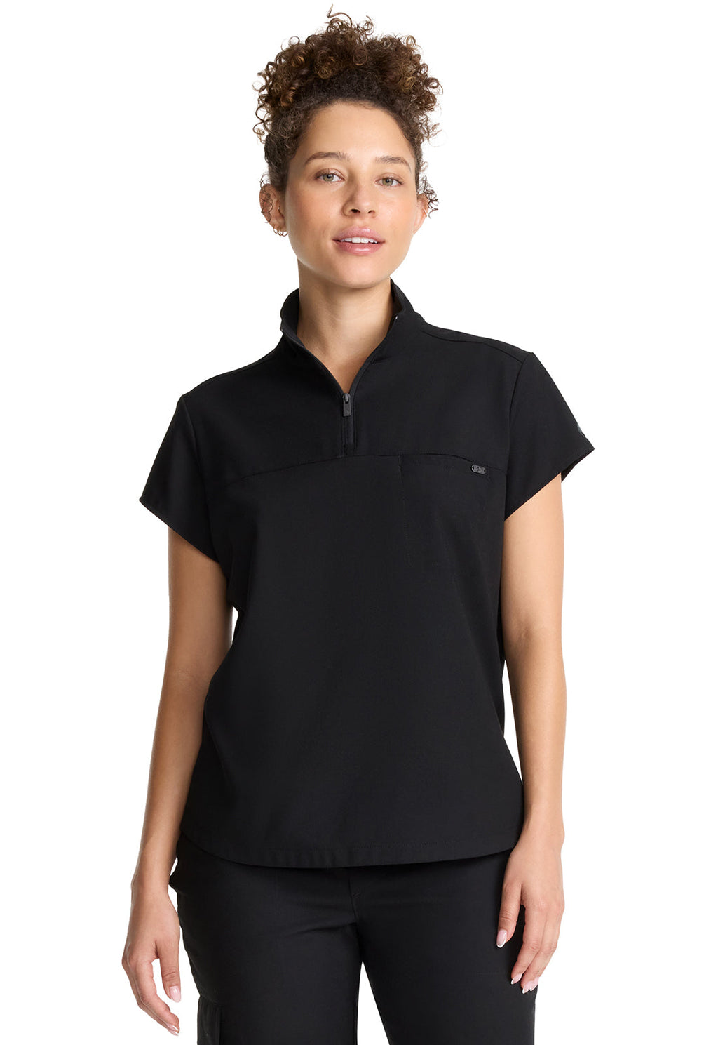 Quest HH752 Women's Partial Zip Stand Collar Scrub Top Black