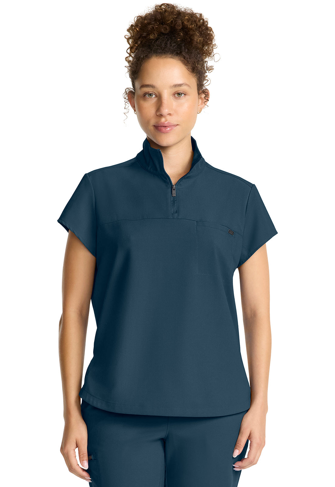 Quest HH752 Women's Women's Partial Zip Stand Collar Scrub Top Caribbean