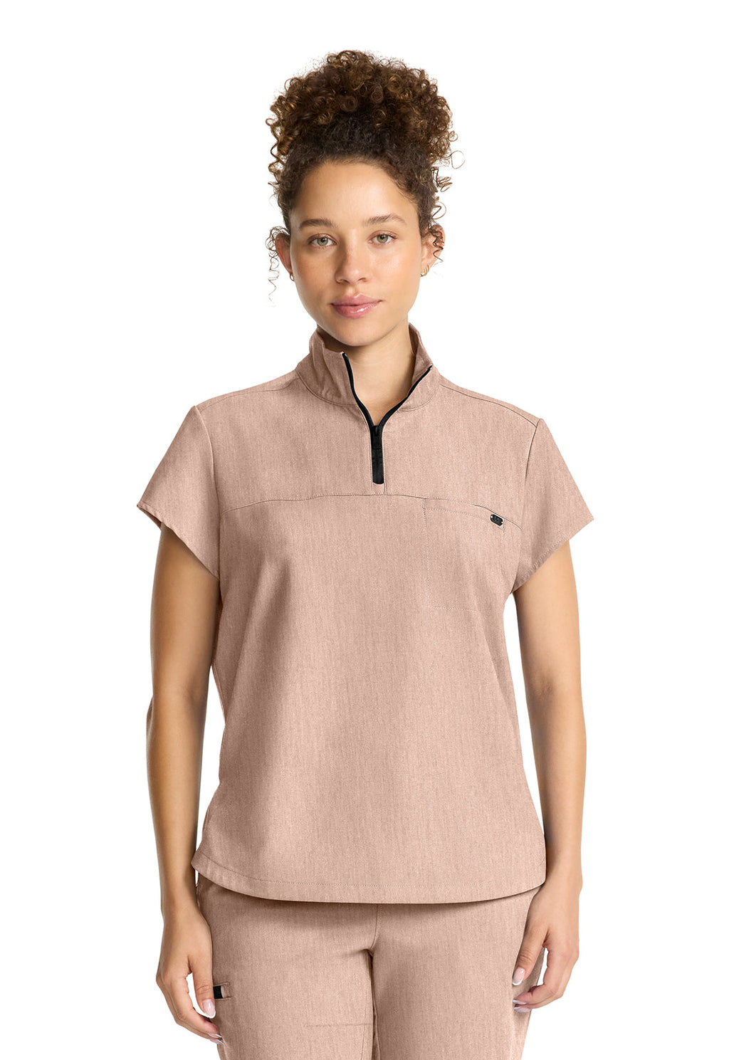 Quest HH752 Women's Partial Zip Stand Collar Scrub Top Desert Taupe