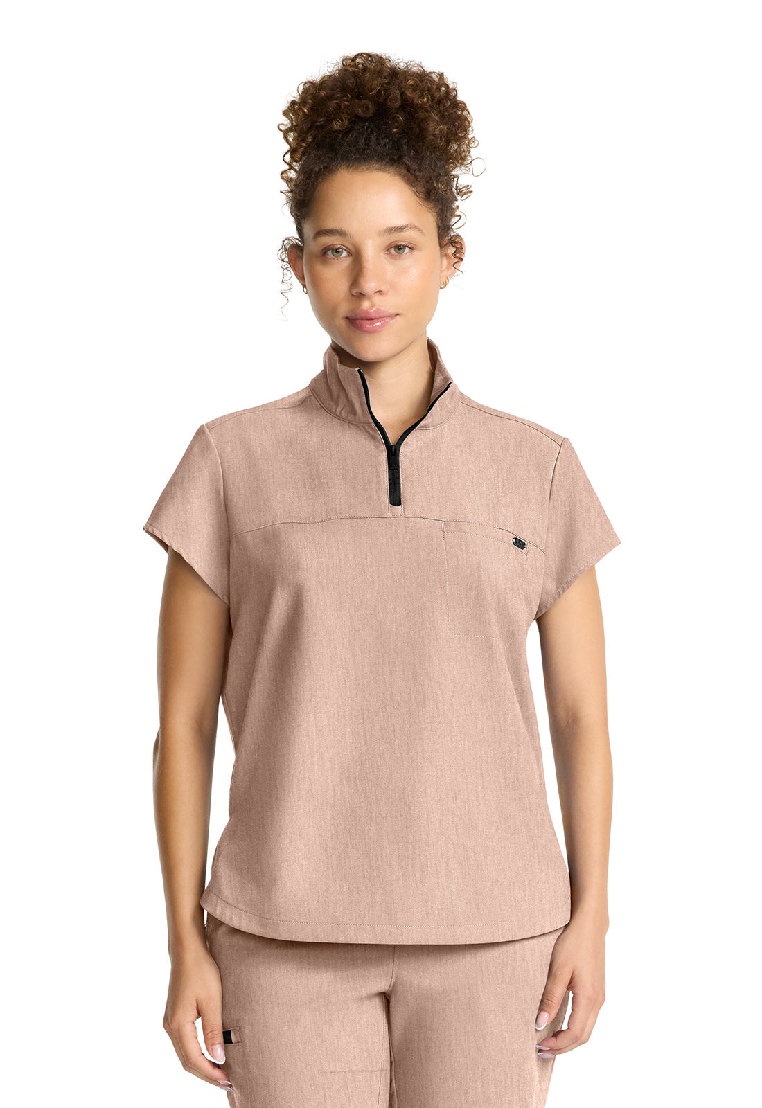 Quest HH752 Women's Partial Zip Stand Collar Scrub Top Desert Taupe