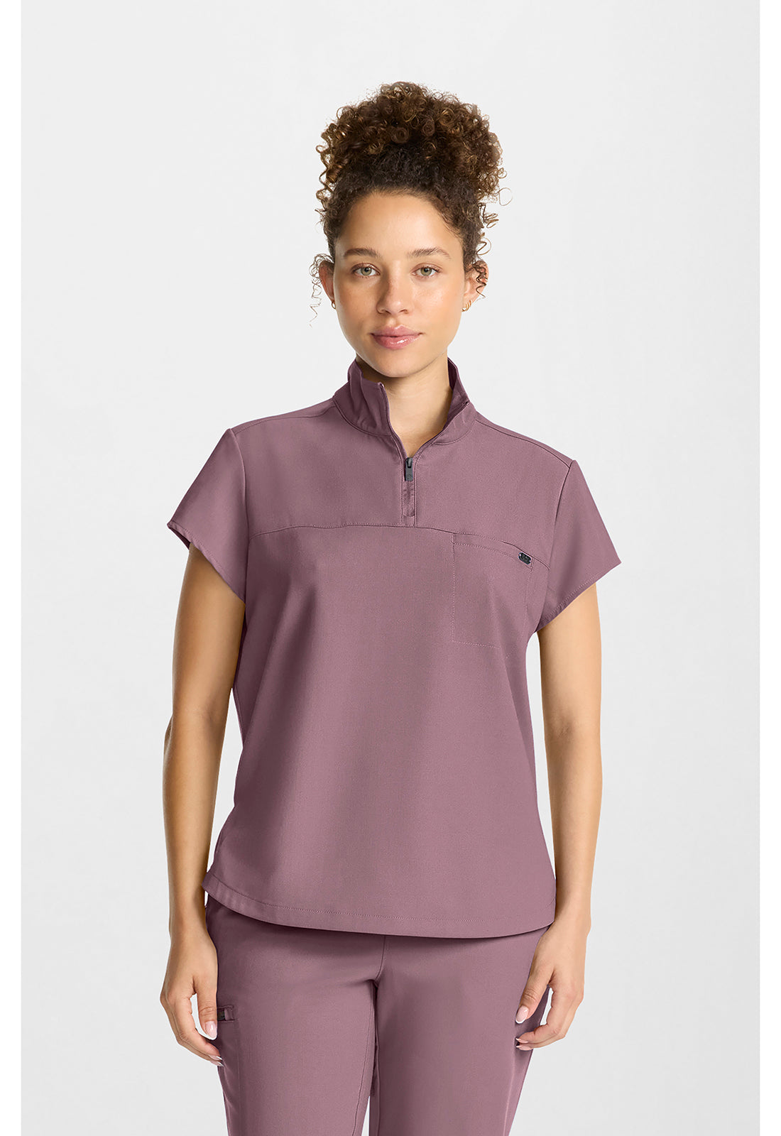 Quest HH752 Women's Partial Zip Stand Collar Scrub Top Elderberry
