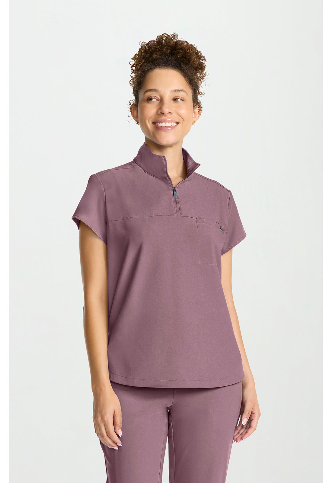 Quest HH752 Women's Partial Zip Stand Collar Scrub Top Elderberry