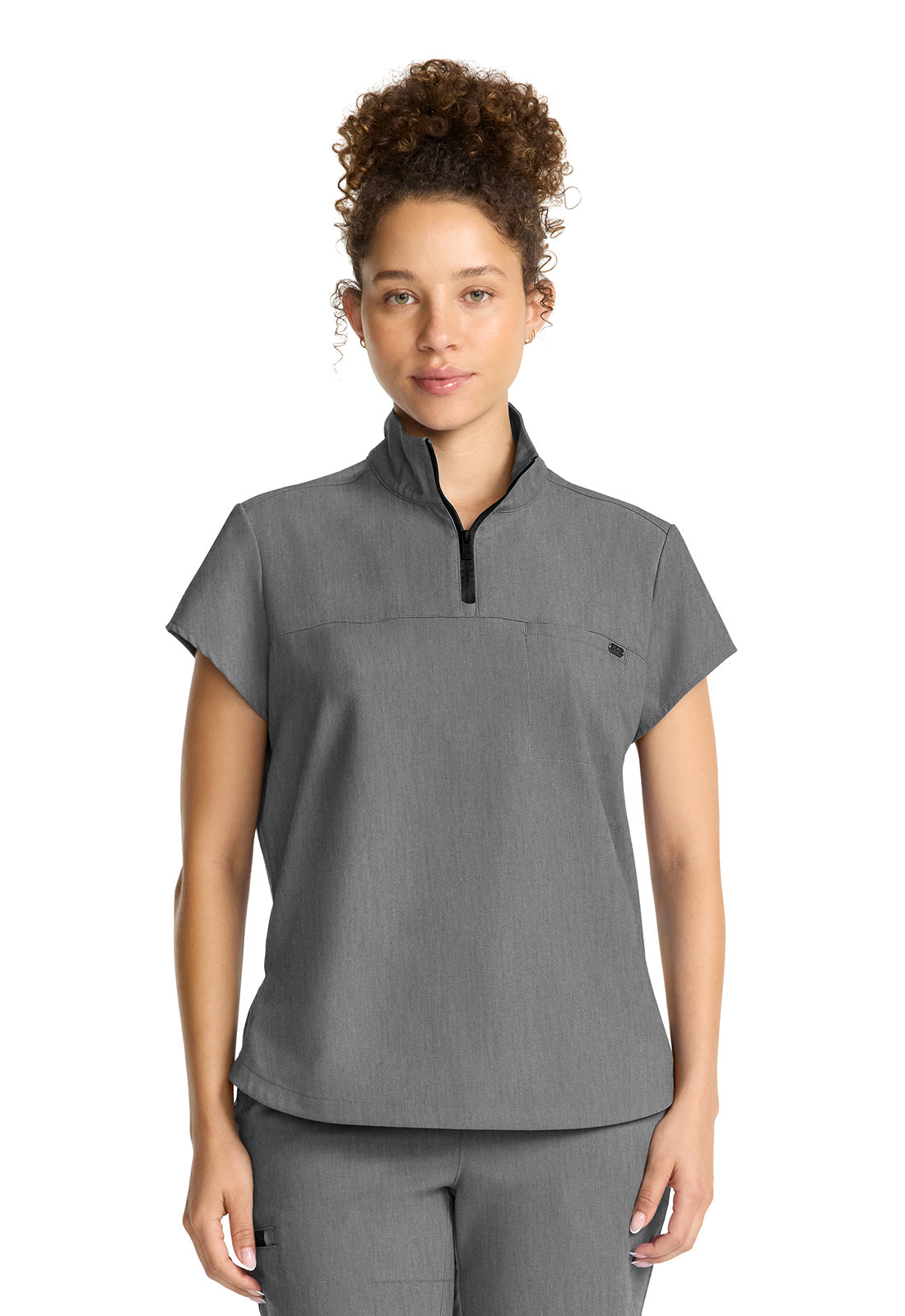 Quest HH752 Women's Partial Zip Stand Collar Scrub Top Heather Ash