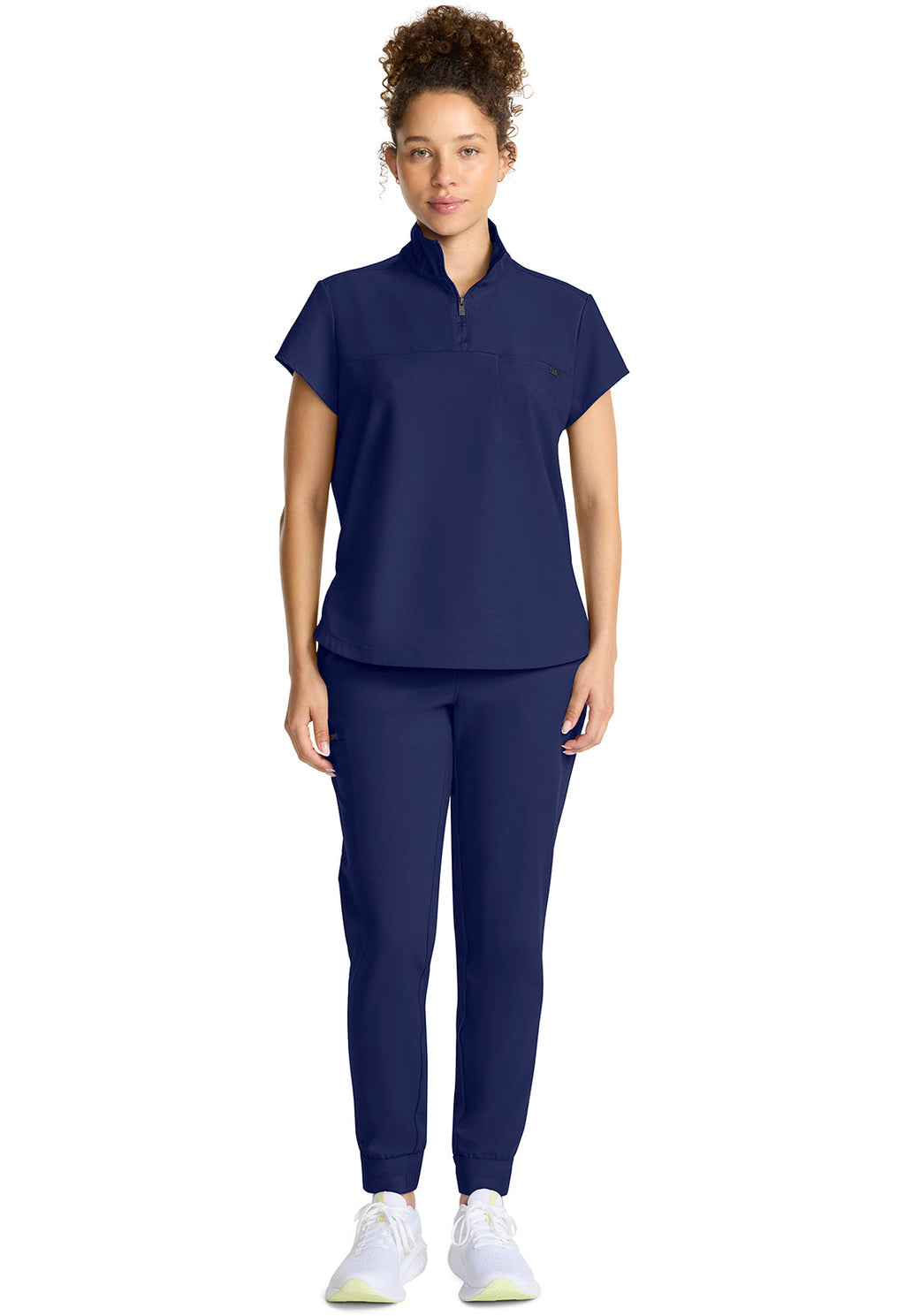Quest HH752 Women's Partial Zip Stand Collar Scrub Top Navy