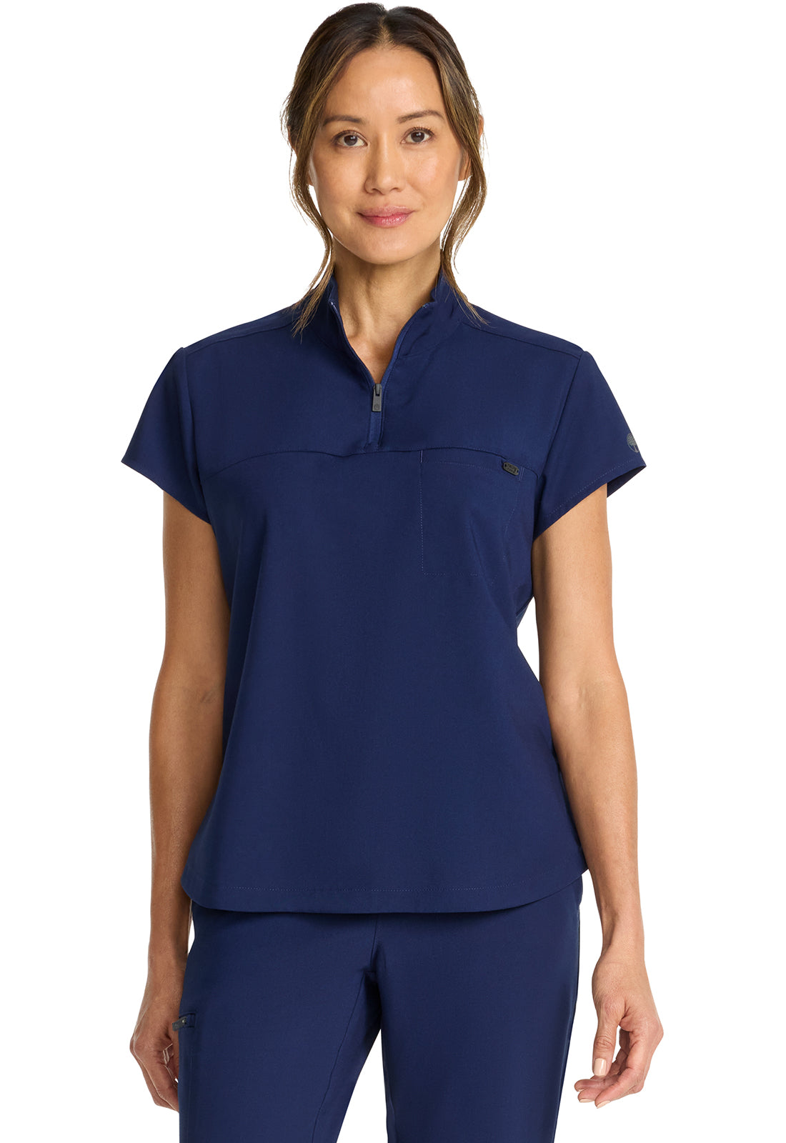 Quest HH752 Women's Partial Zip Stand Collar Scrub Top Navy