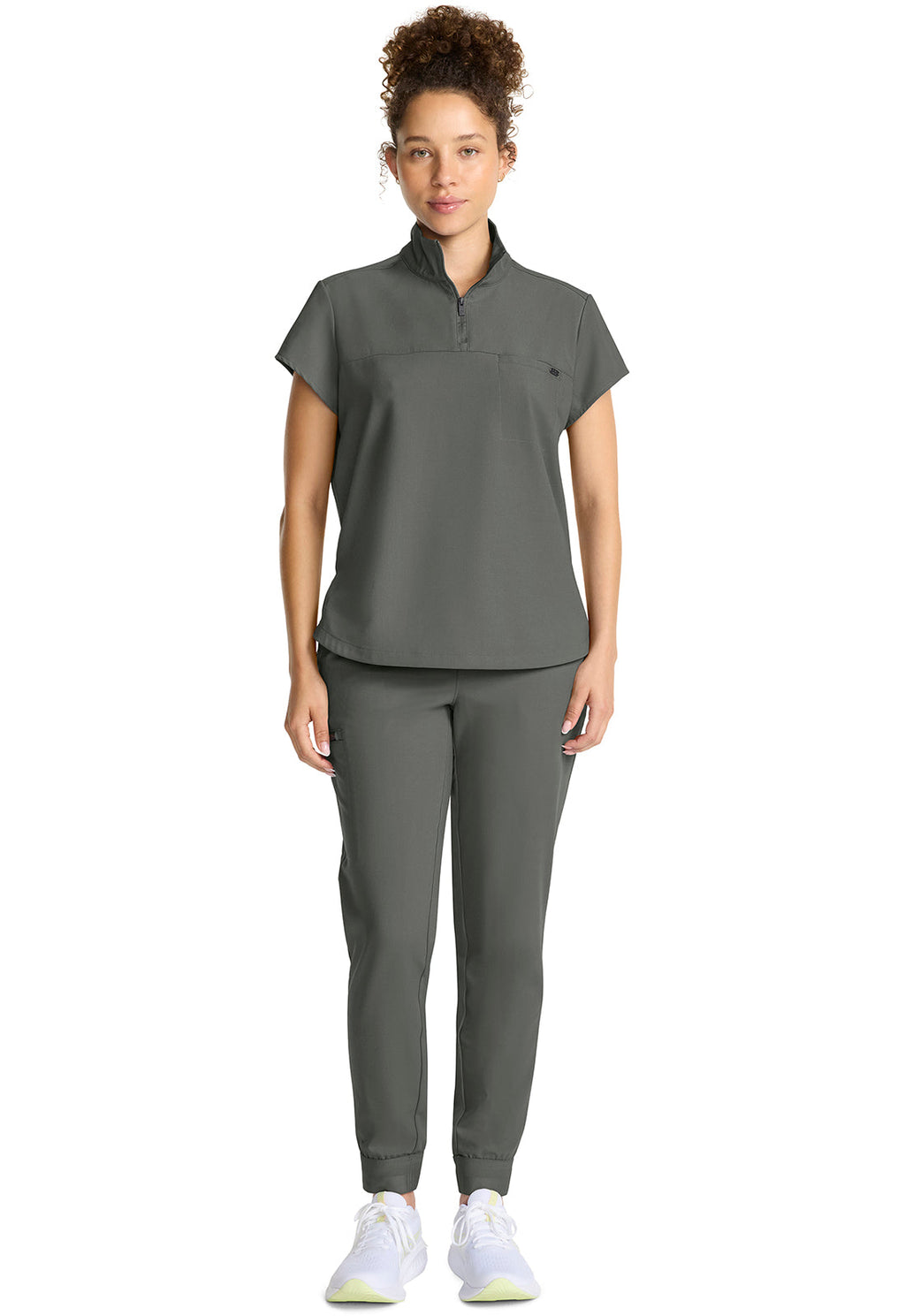 Quest HH752 Women's Partial Zip Stand Collar Scrub Top Pewter