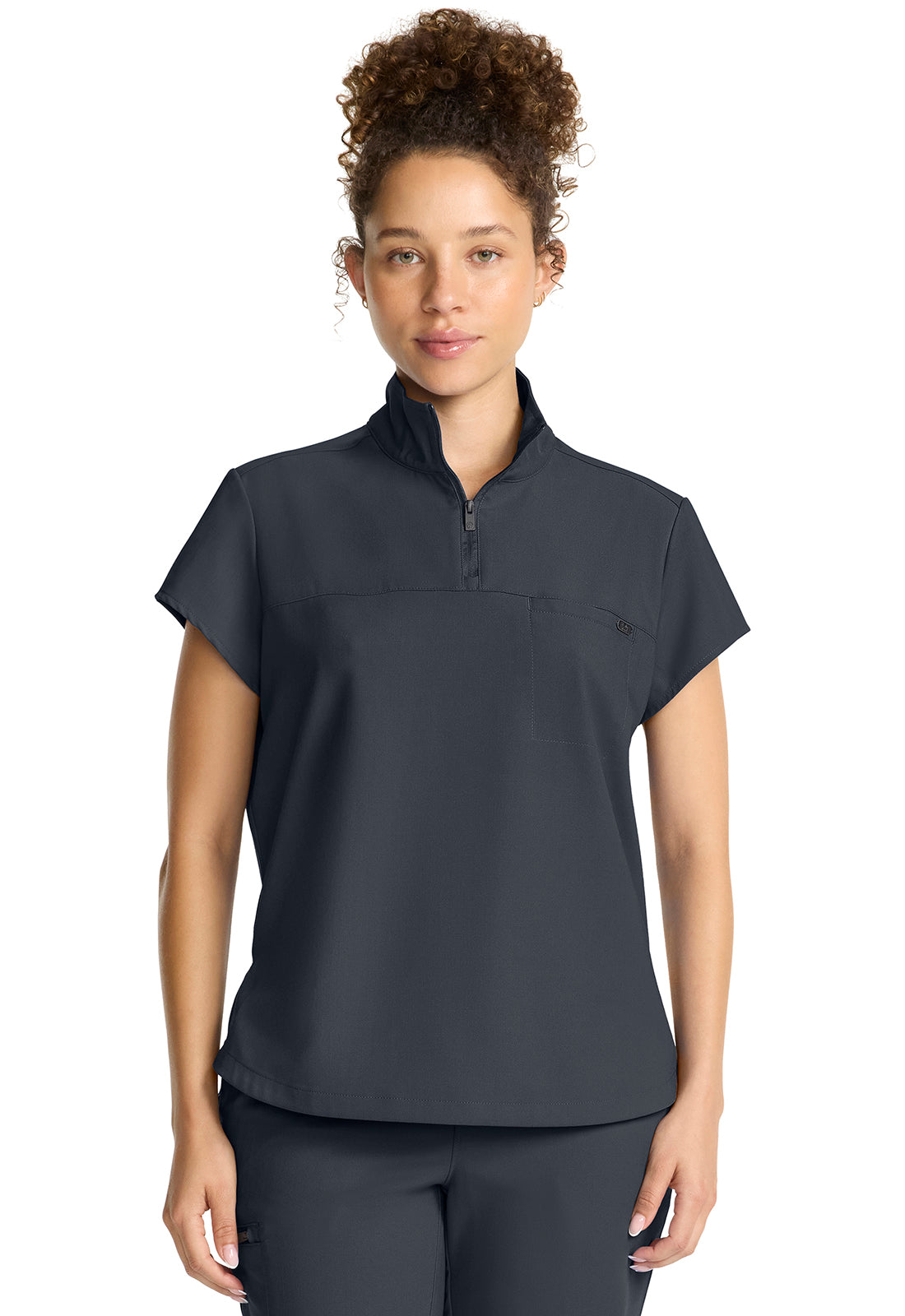 Quest HH752 Women's Partial Zip Stand Collar Scrub Top Pewter