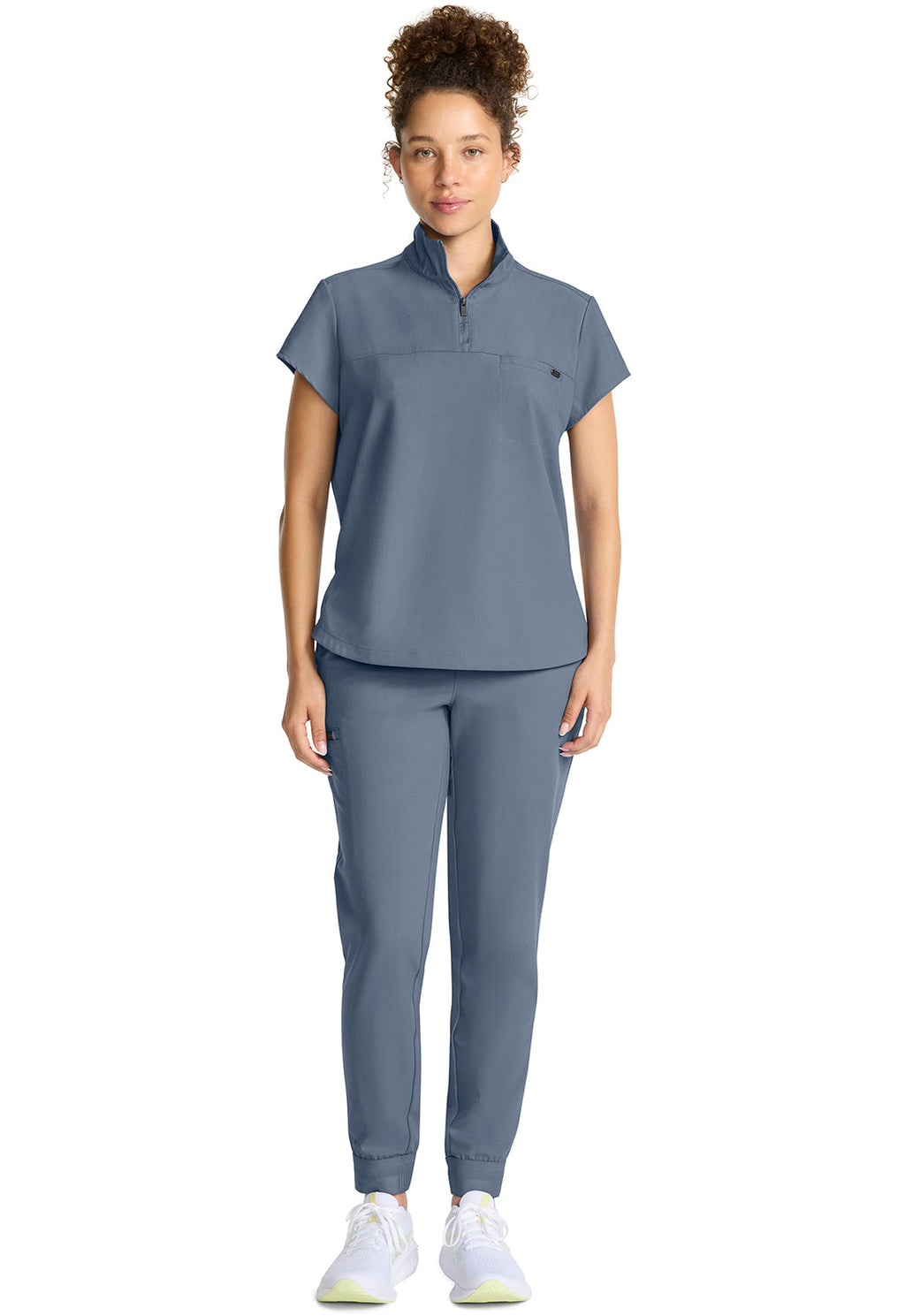 Quest HH752 Women's Partial Zip Stand Collar Scrub Top Twilight Blue