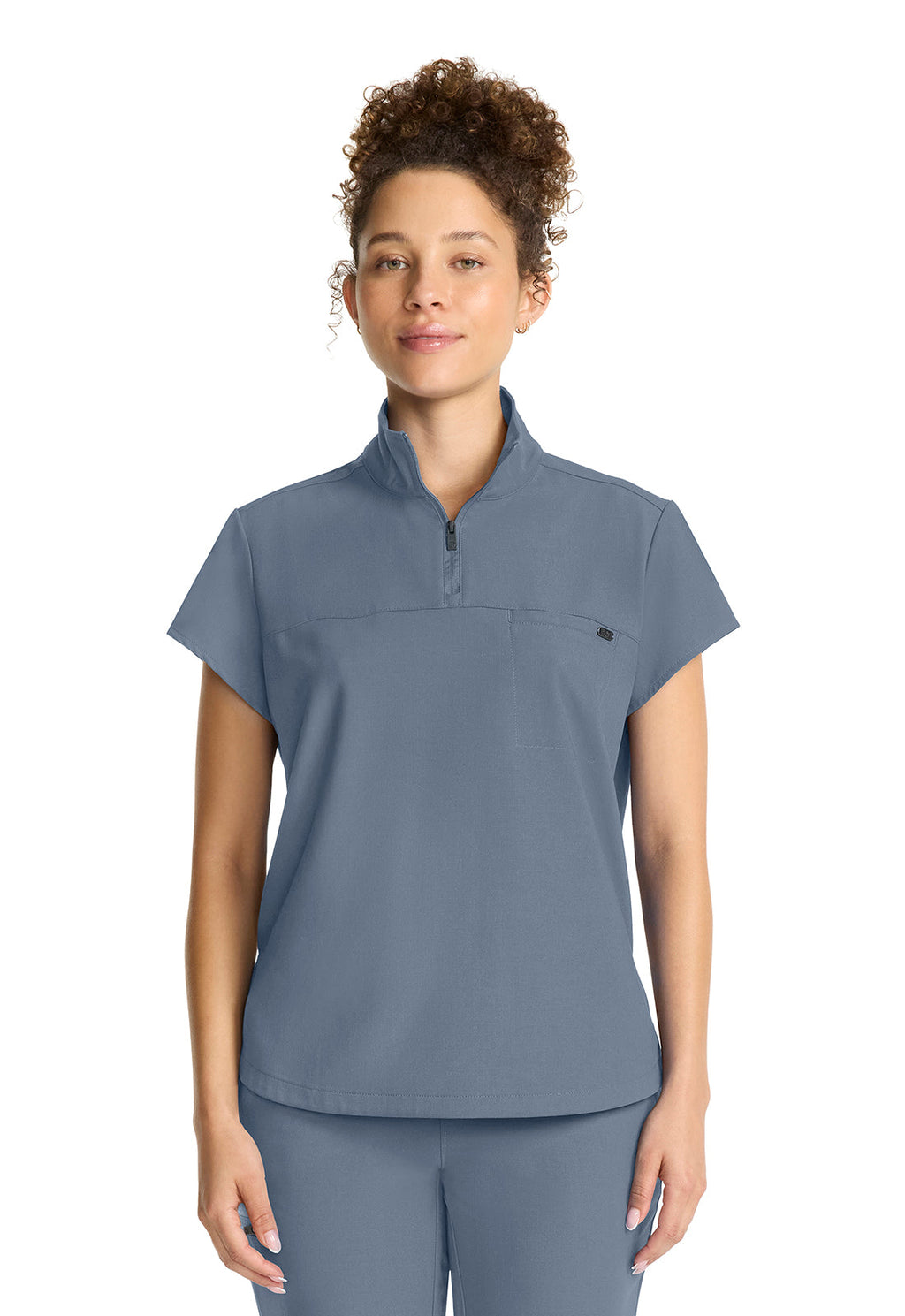 Quest HH752 Women's Partial Zip Stand Collar Scrub Top Twilight Blue