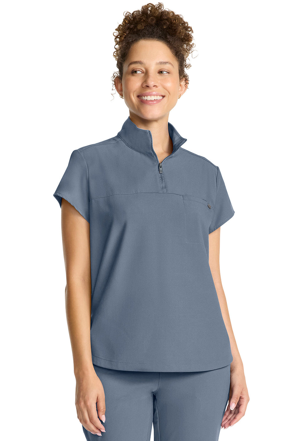 Quest HH752 Women's Partial Zip Stand Collar Scrub Top Twilight Blue