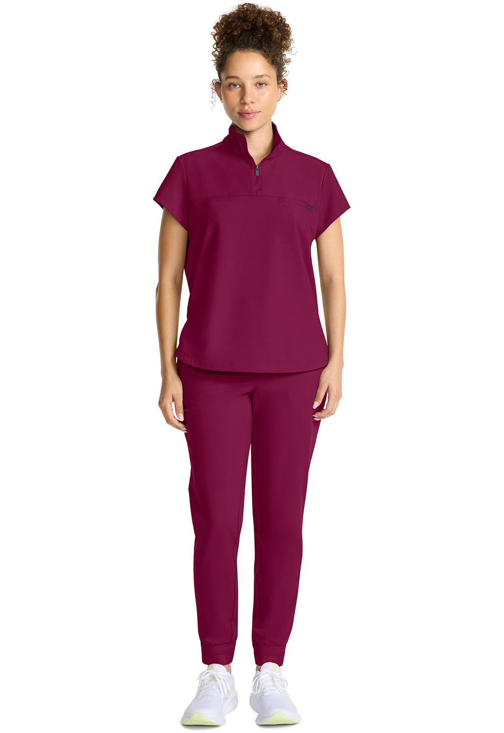 Quest HH752 Women's Partial Zip Stand Collar Scrub Top Wine