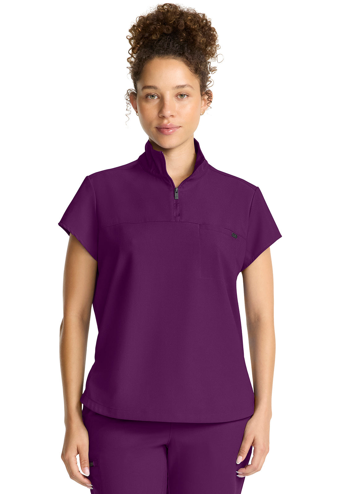 Quest HH752 Women's Partial Zip Stand Collar Scrub Top Wine