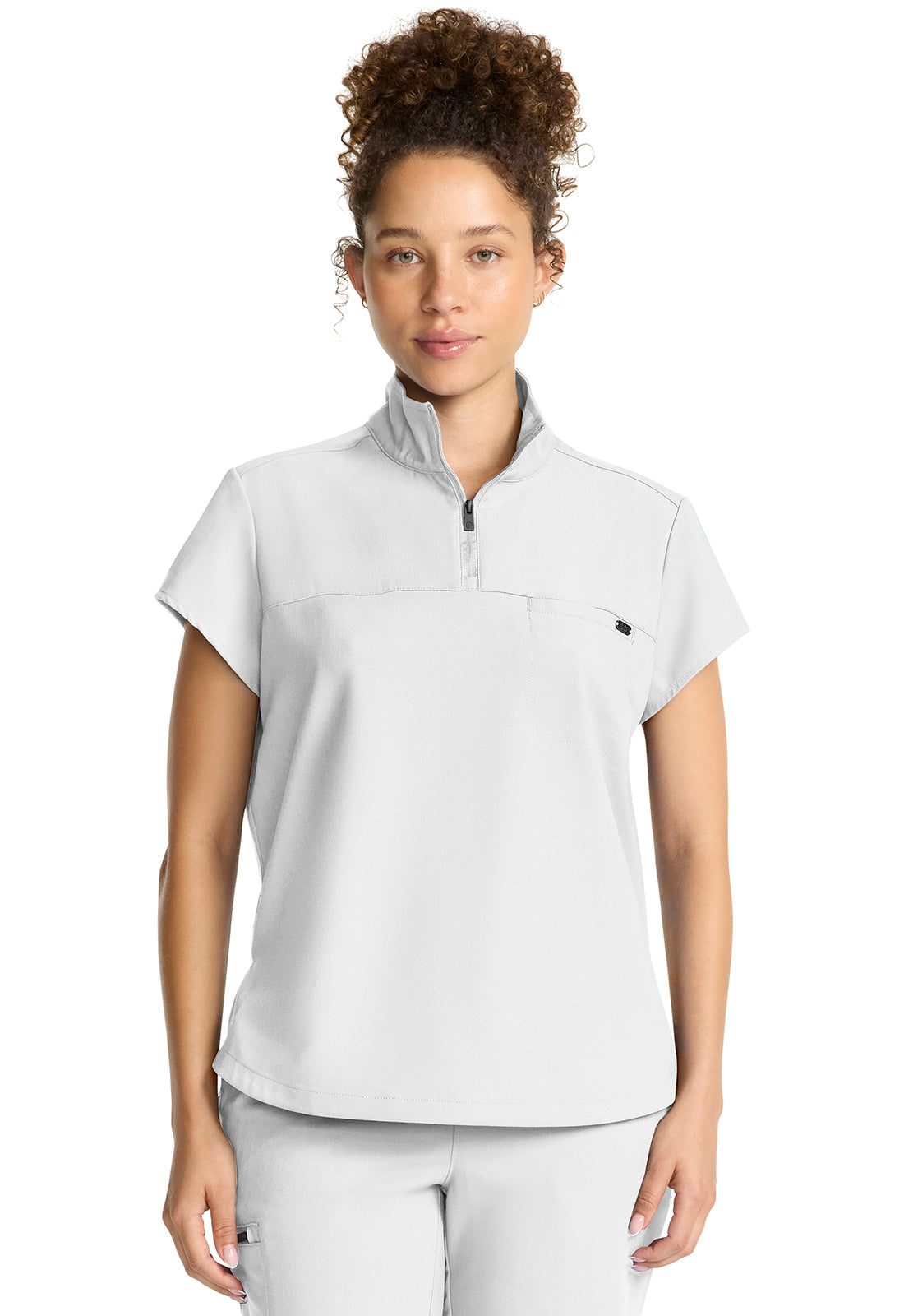 Quest HH752 Women's Partial Zip Stand Collar Scrub Top White Gardenia