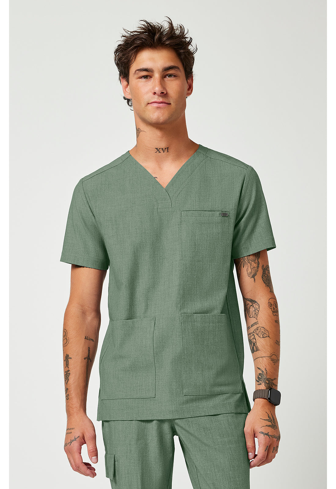 Quest HH753 Men's V-Neck Scrub Top Acadia Green