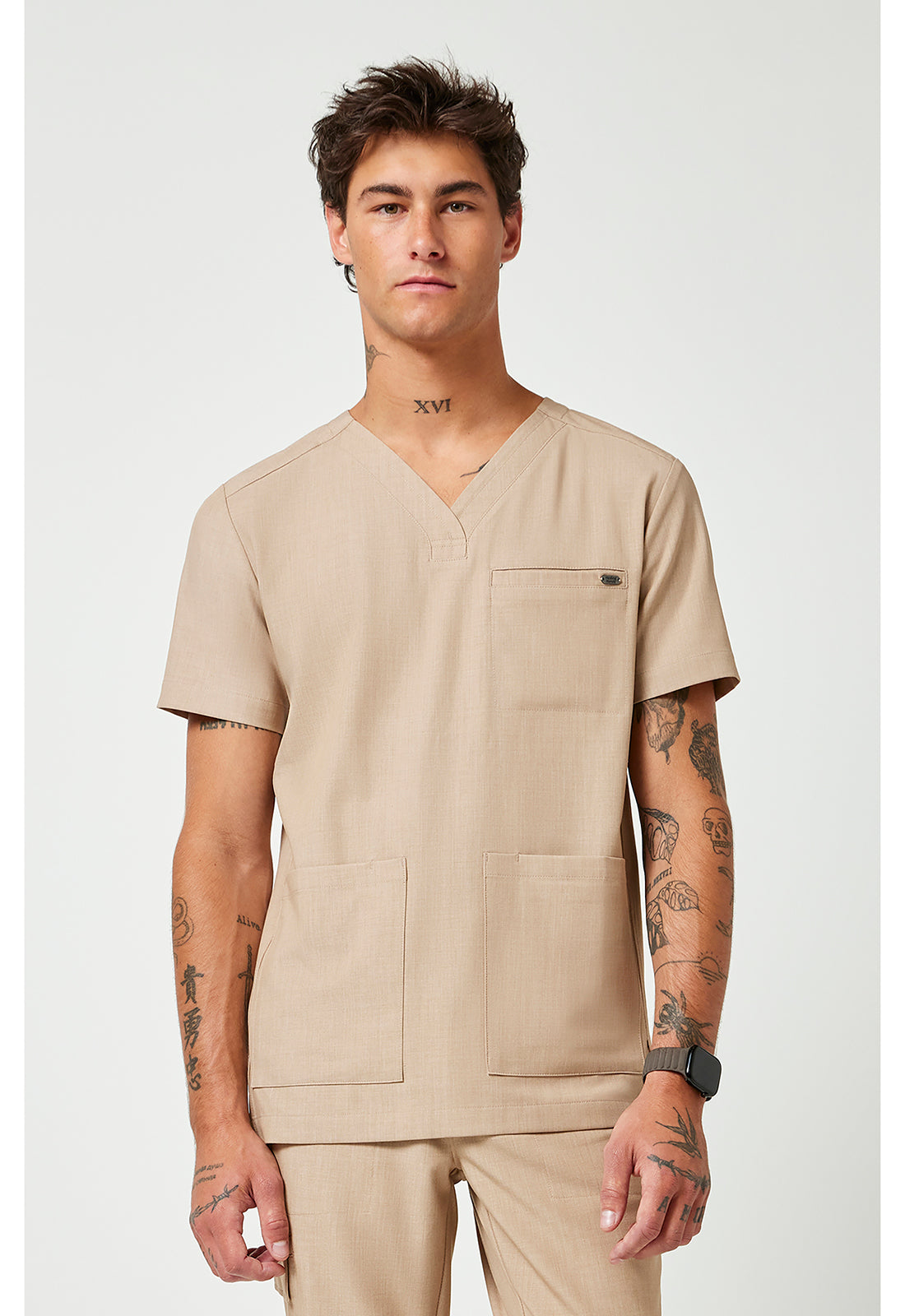 Quest HH753 Men's V-Neck Scrub Top Desert Taupe