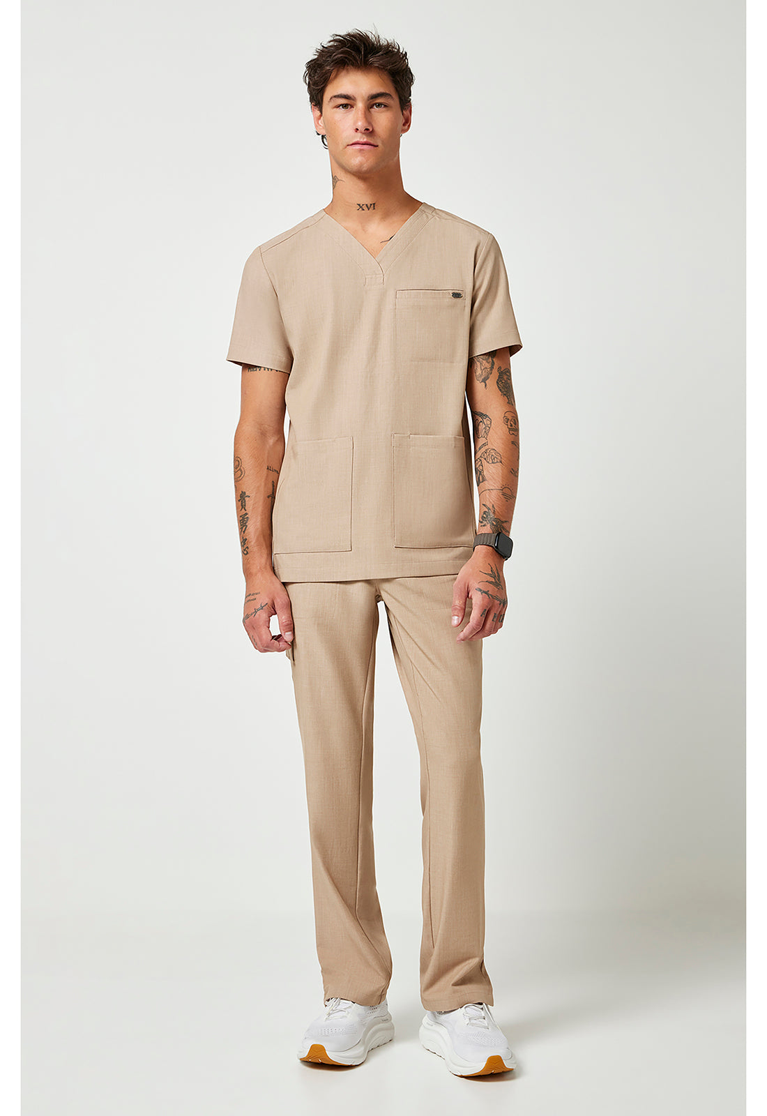 Quest HH753 Men's V-Neck Scrub Top Desert Taupe