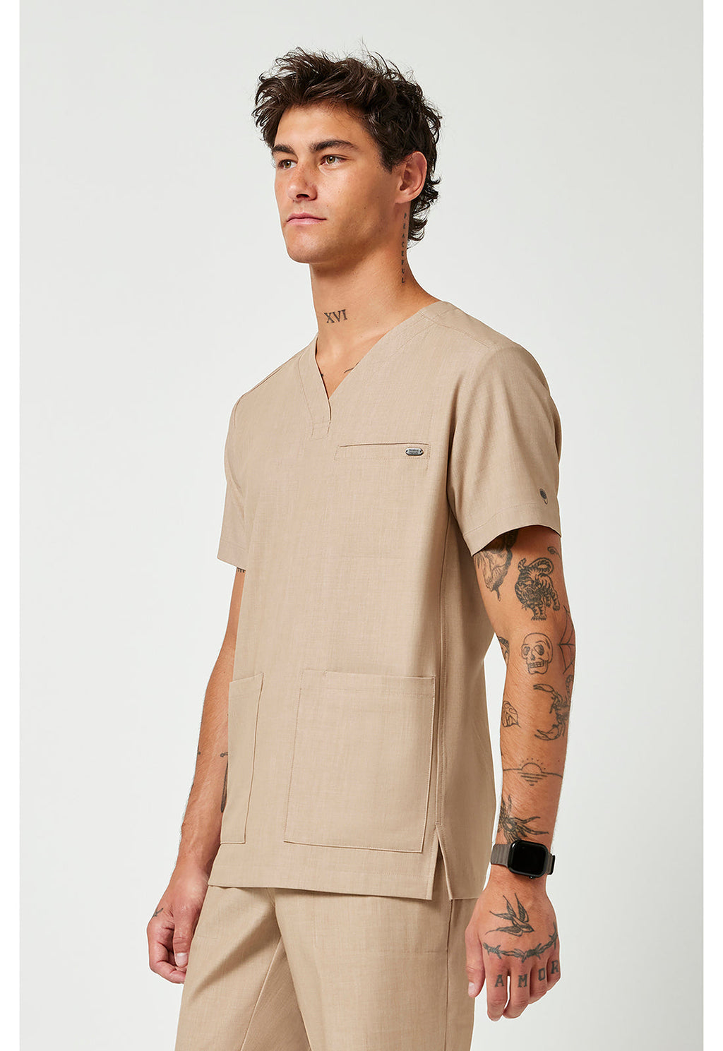 Quest HH753 Men's V-Neck Scrub Top Desert Taupe