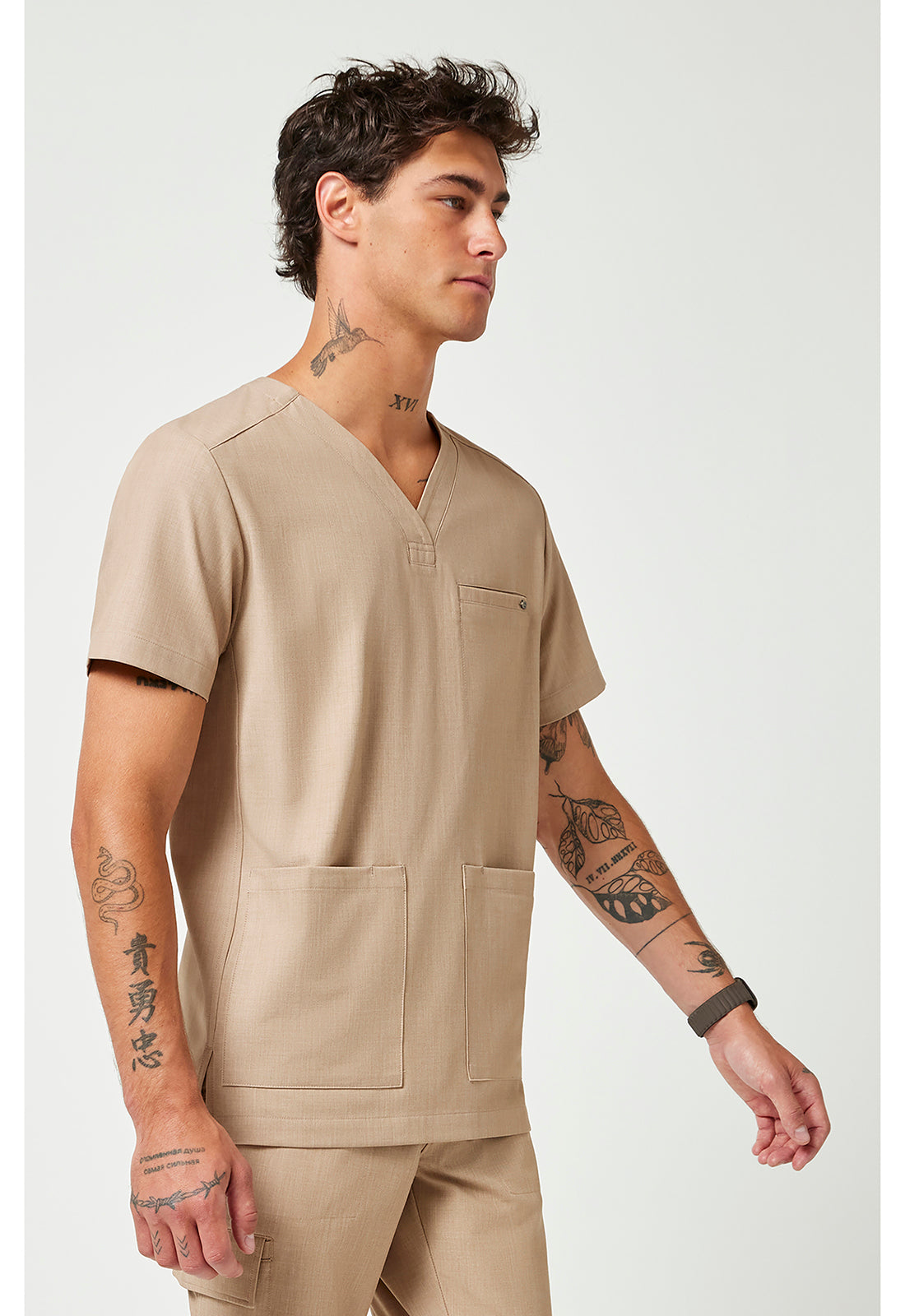 Quest HH753 Men's V-Neck Scrub Top Desert Taupe