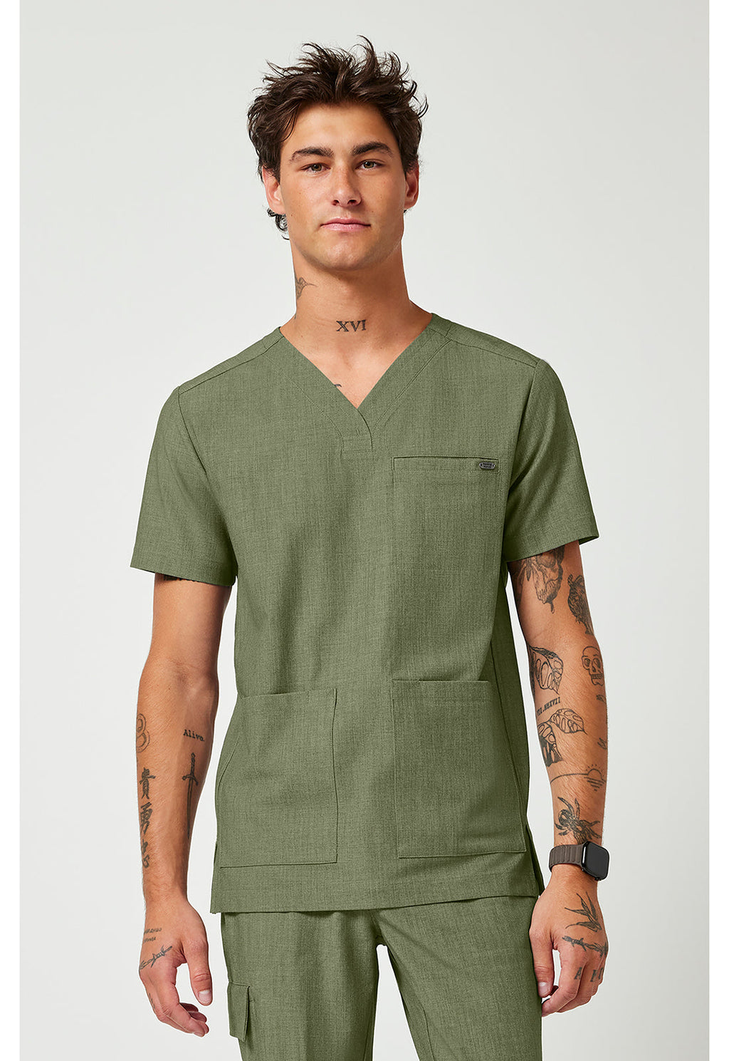 Quest HH753 Men's V-Neck Scrub Top Olive