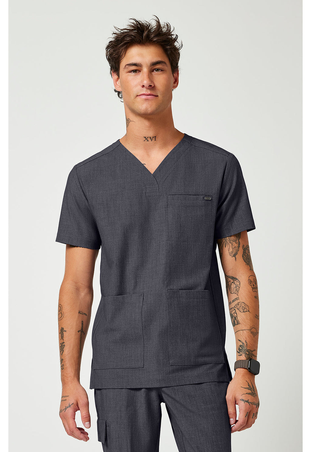 Quest HH753 Men's V-Neck Scrub Top Pewter