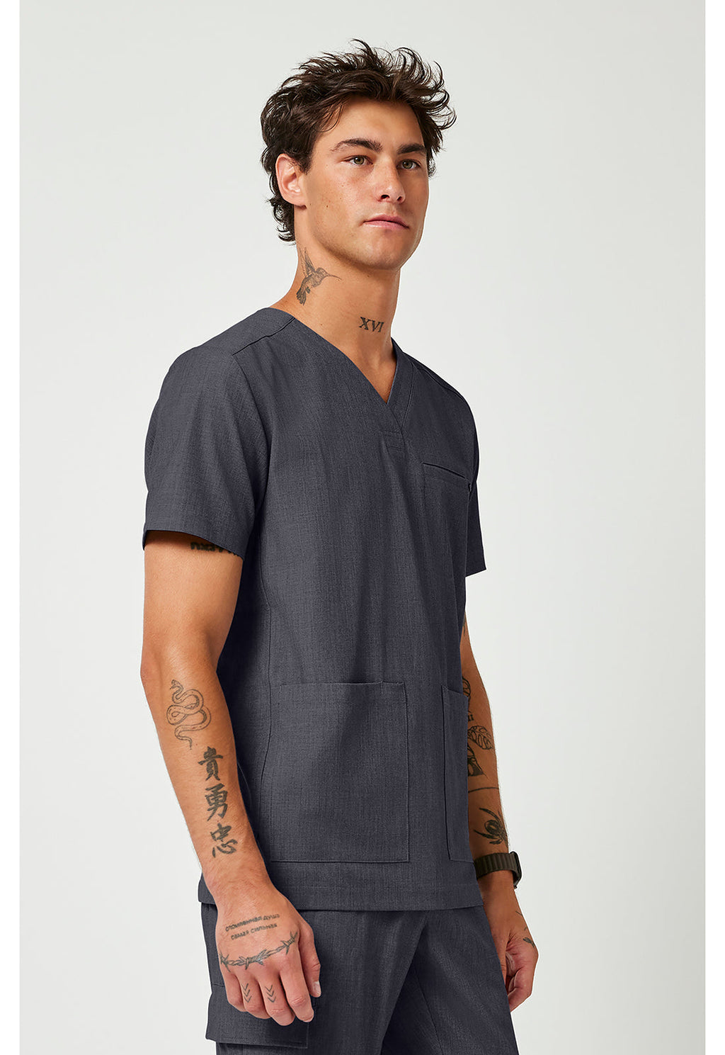 Quest HH753 Men's V-Neck Scrub Top Pewter