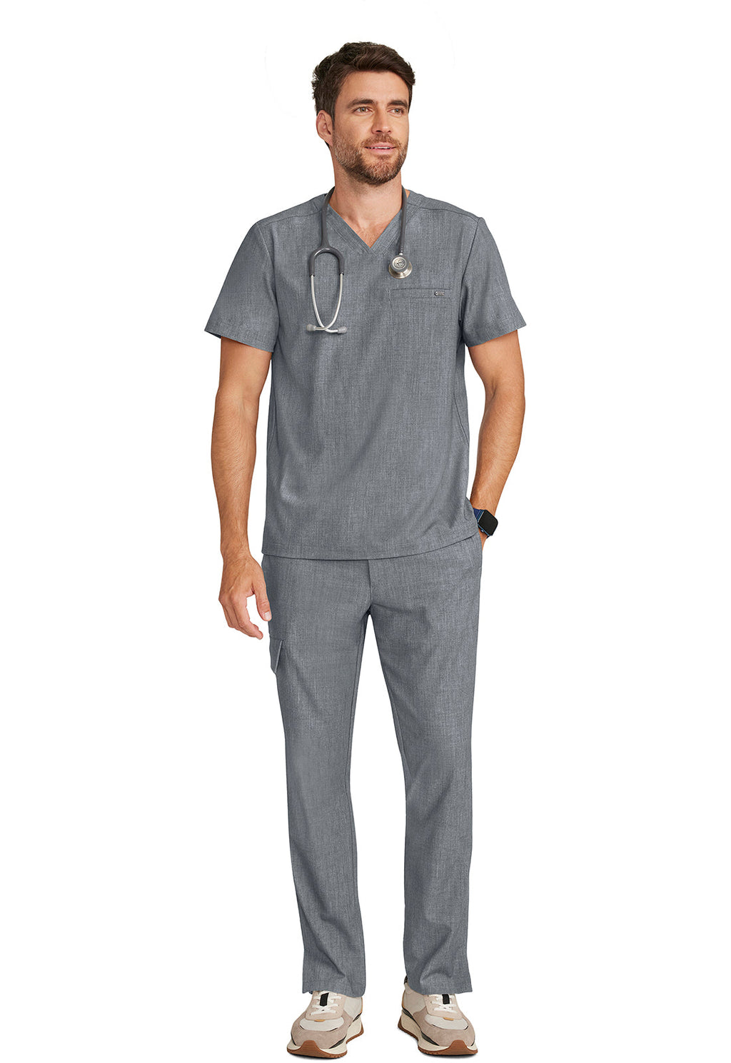 Quest HH758 Men's 1-Pocket V-Neck Scrub Top Heather Ash