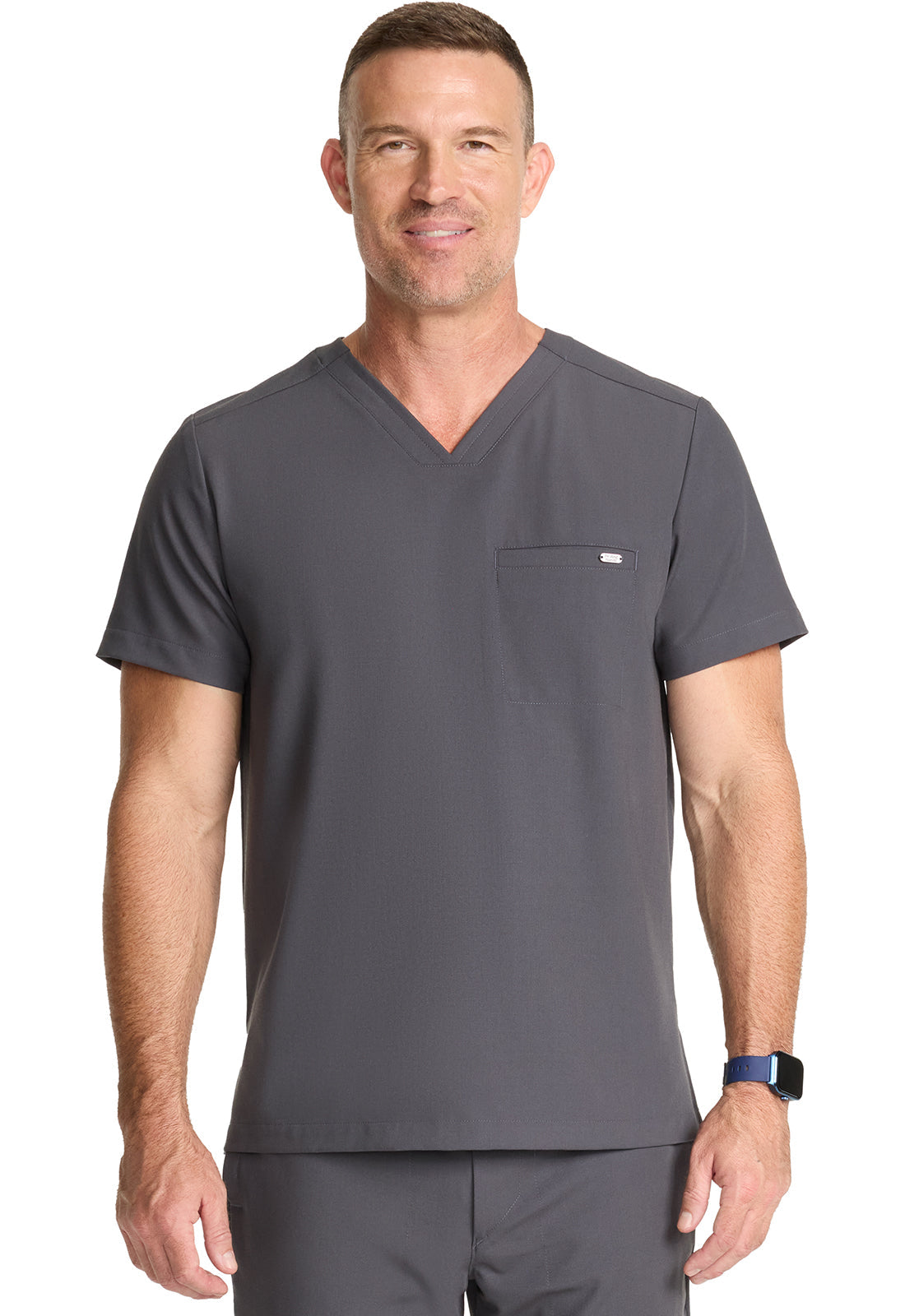 Quest HH758 Men's 1-Pocket V-Neck Scrub Top Pewter
